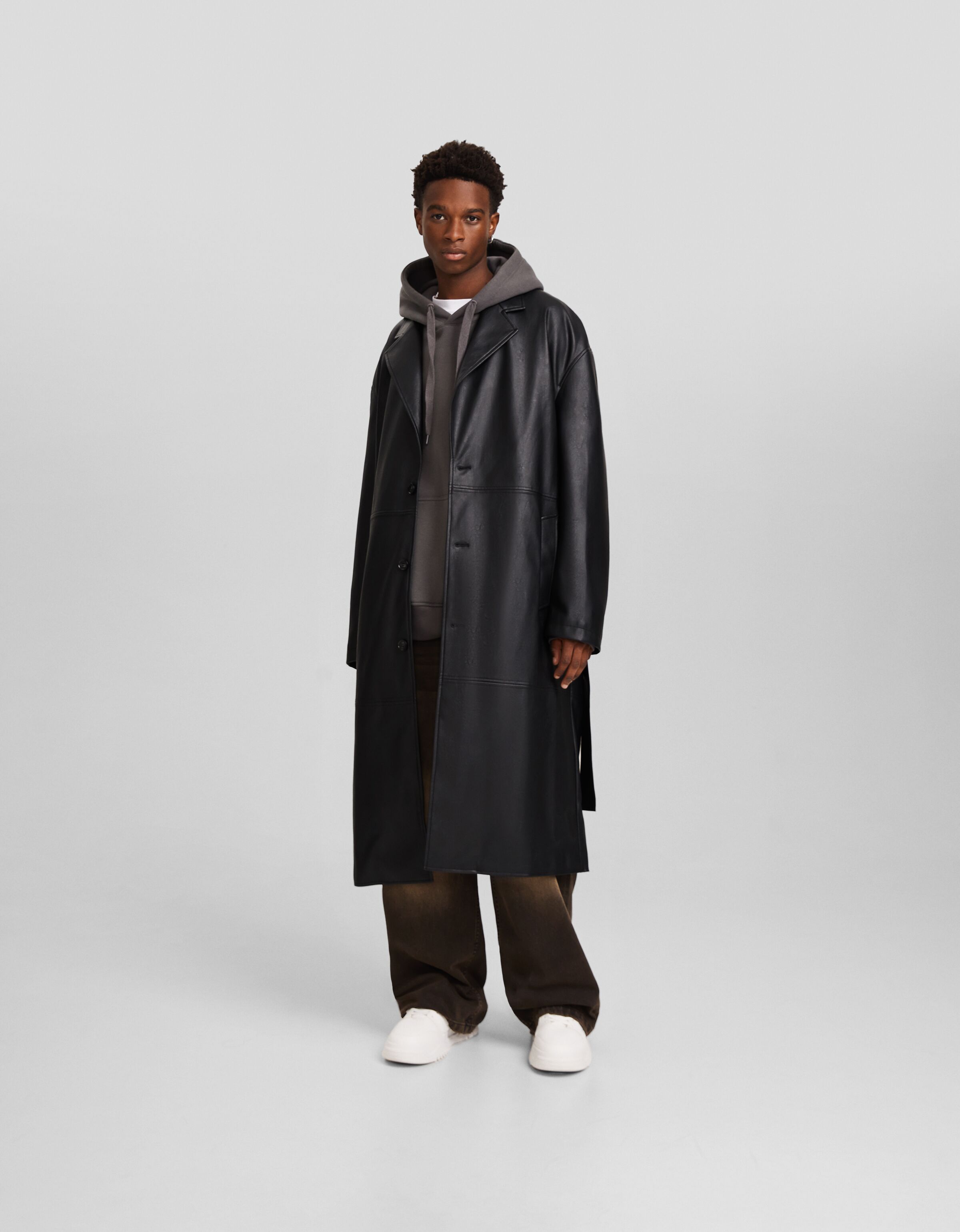 Abrigo efecto piel cinturón