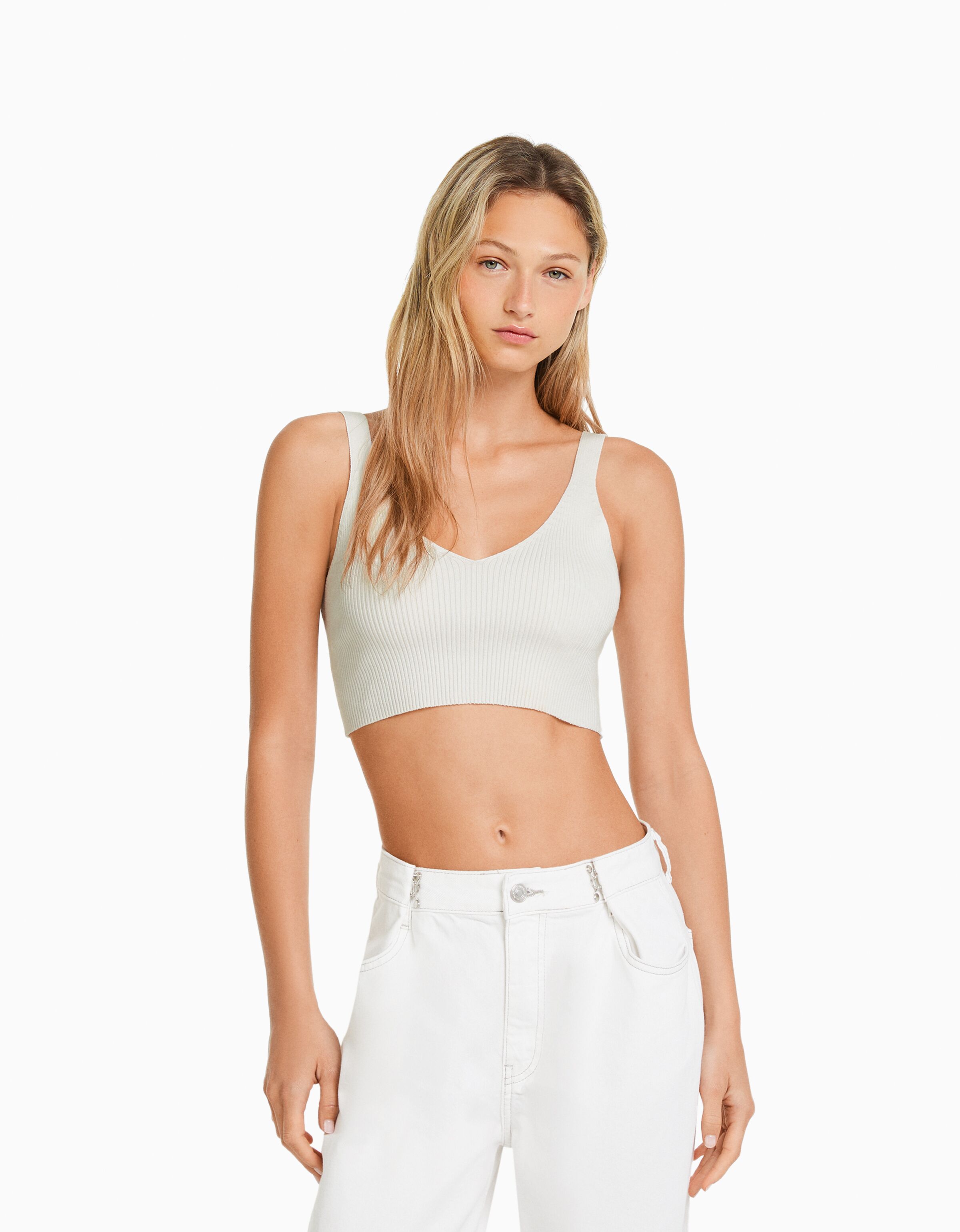 Top escote pico punto rib