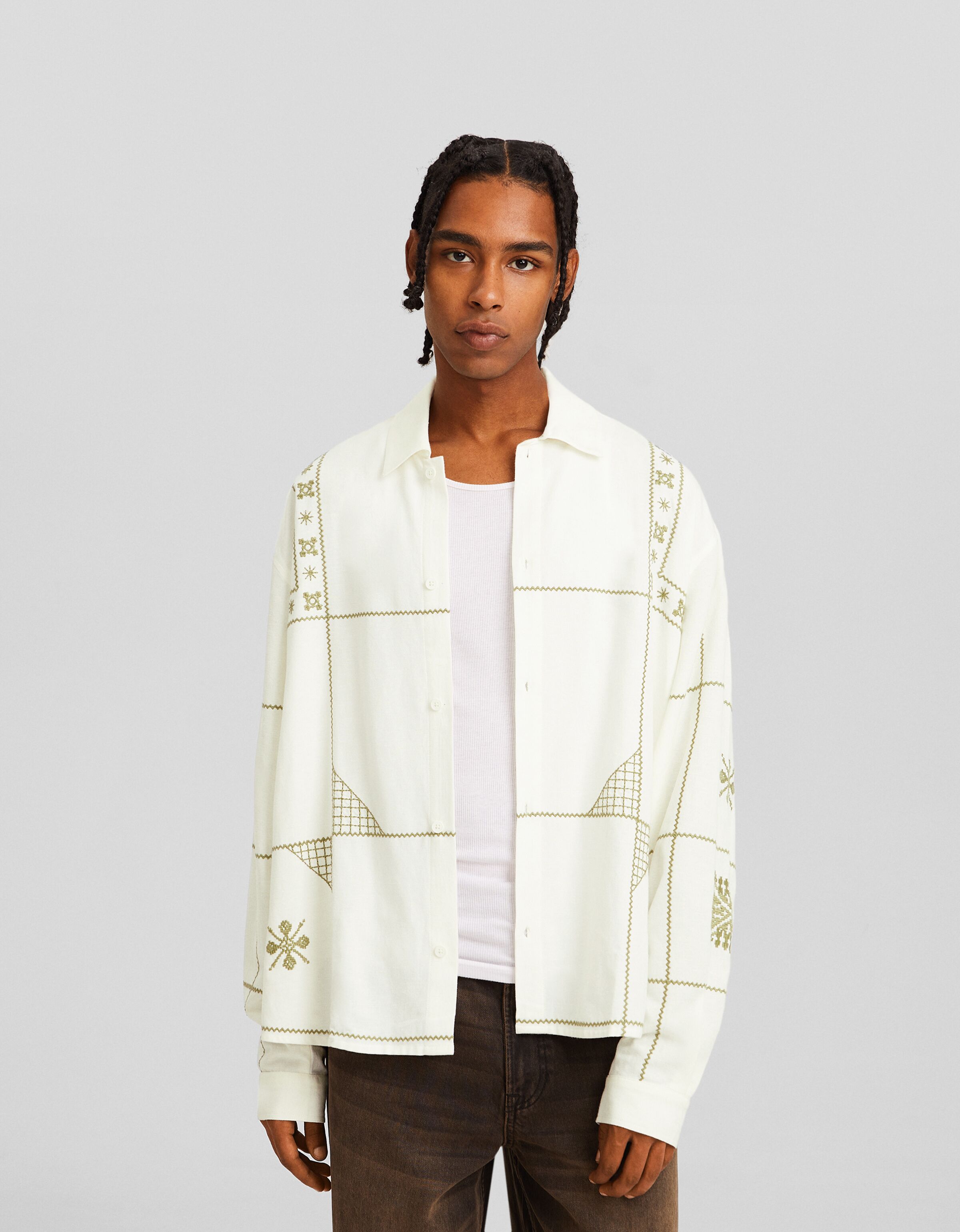 Camisa manga larga rústica bordado