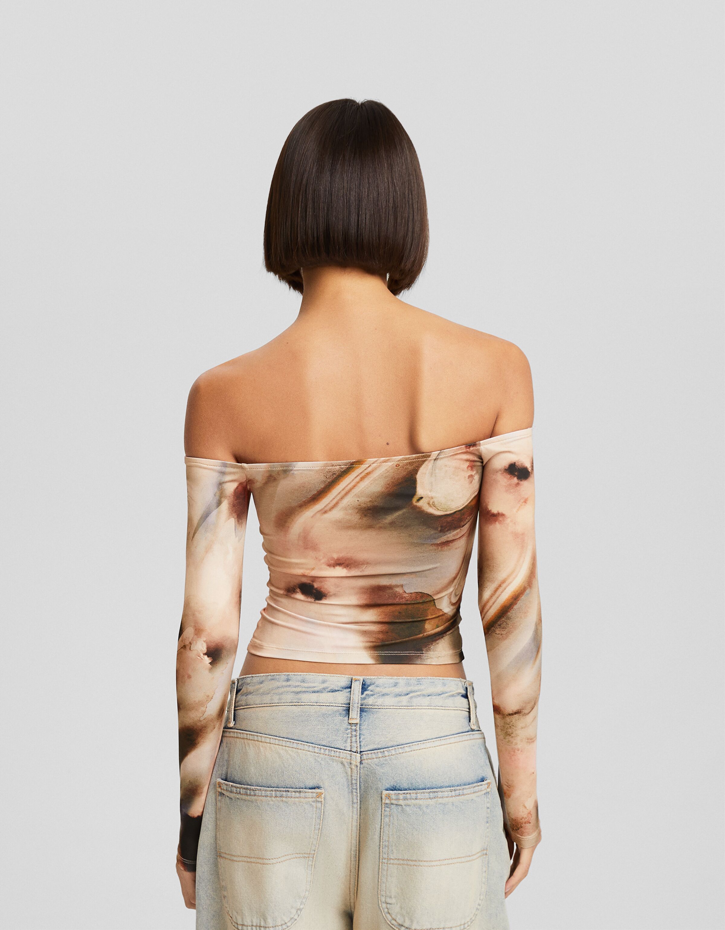 Camiseta manga larga bardot print