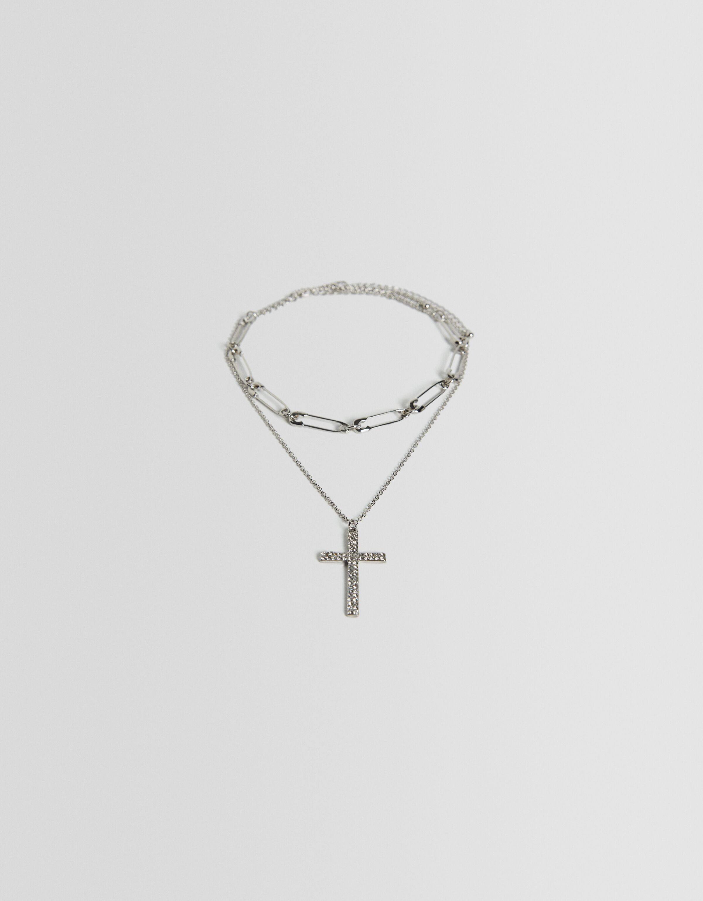 Set 2 collares cadenas cruz pedrería