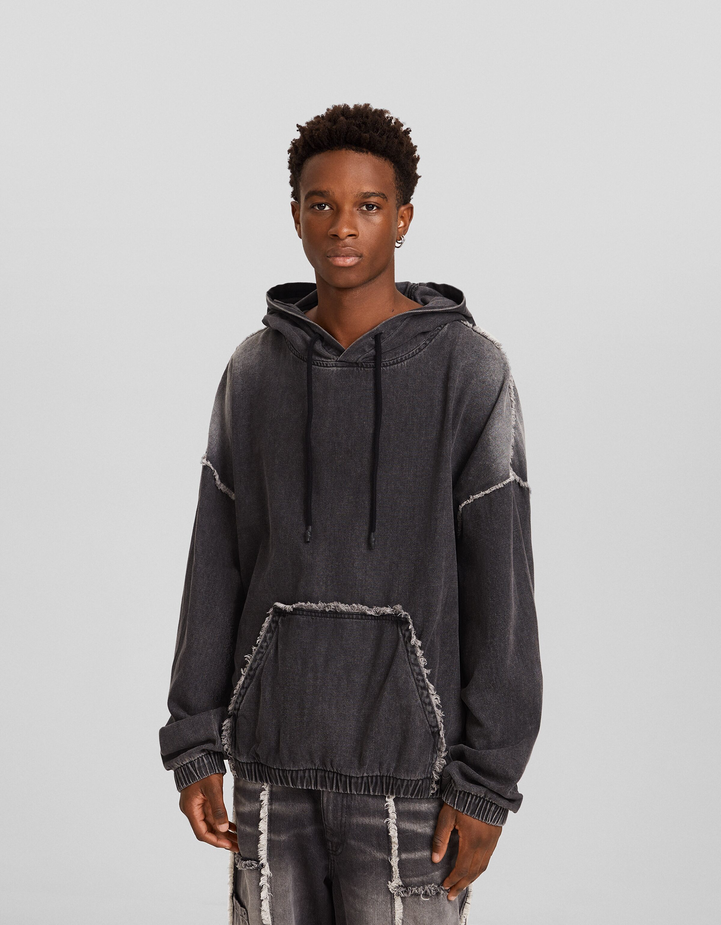 Sudadera capucha denim boxy fit efecto lavado