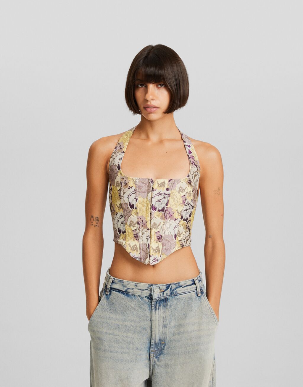 Top espalda descubierta jacquard lazada