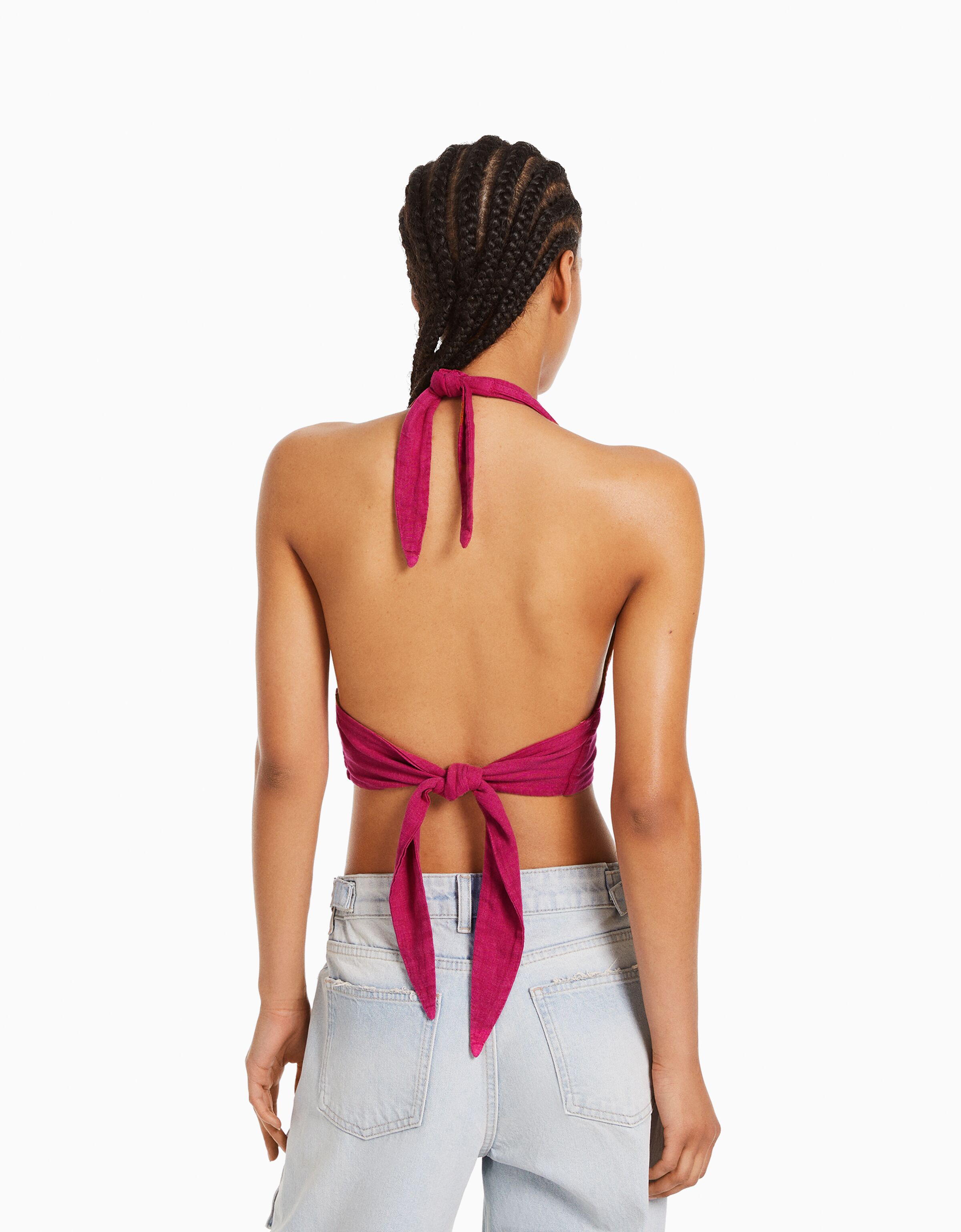 Top cropped rústico con lino