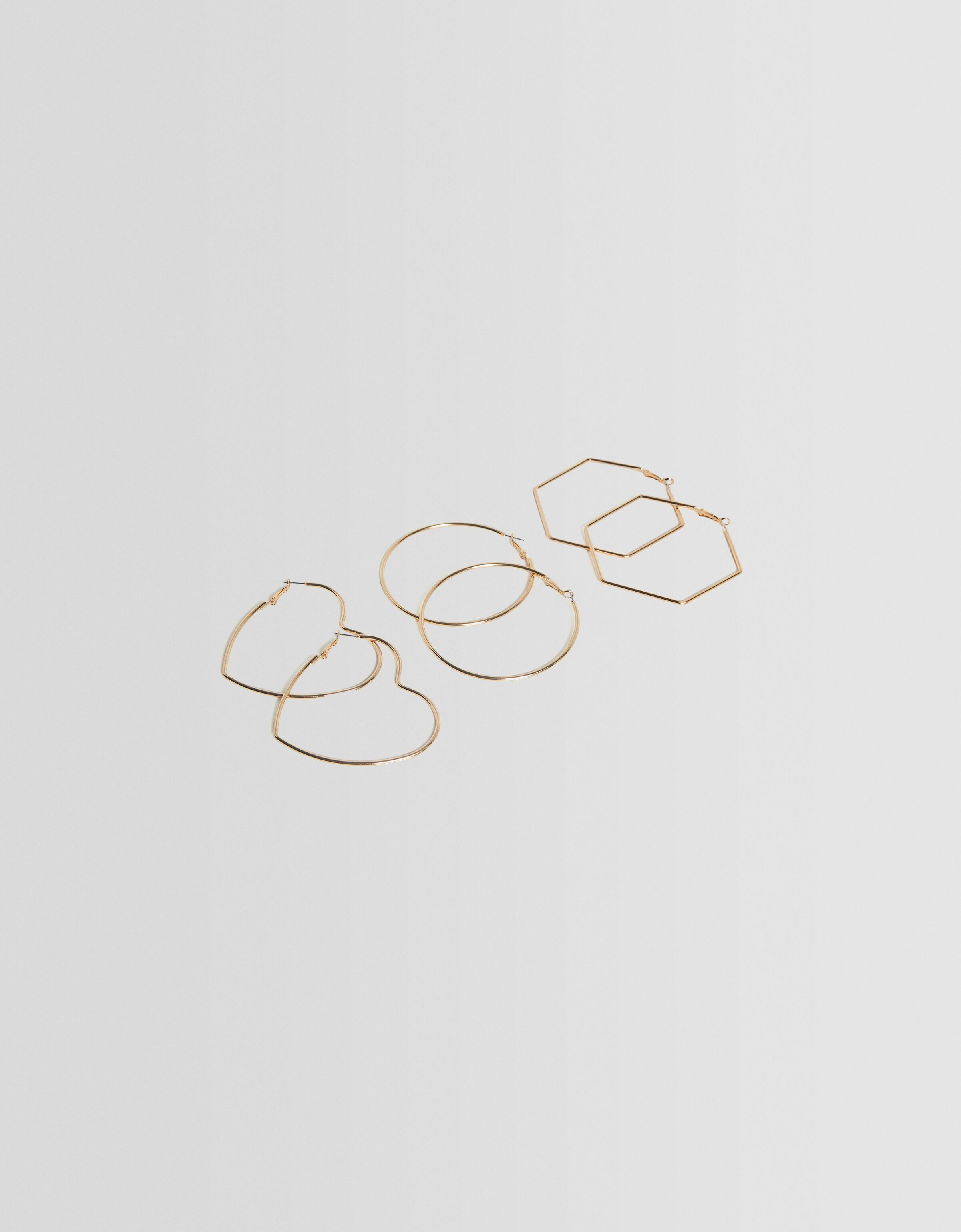 Set 3 pendientes aros geométricos corazón
