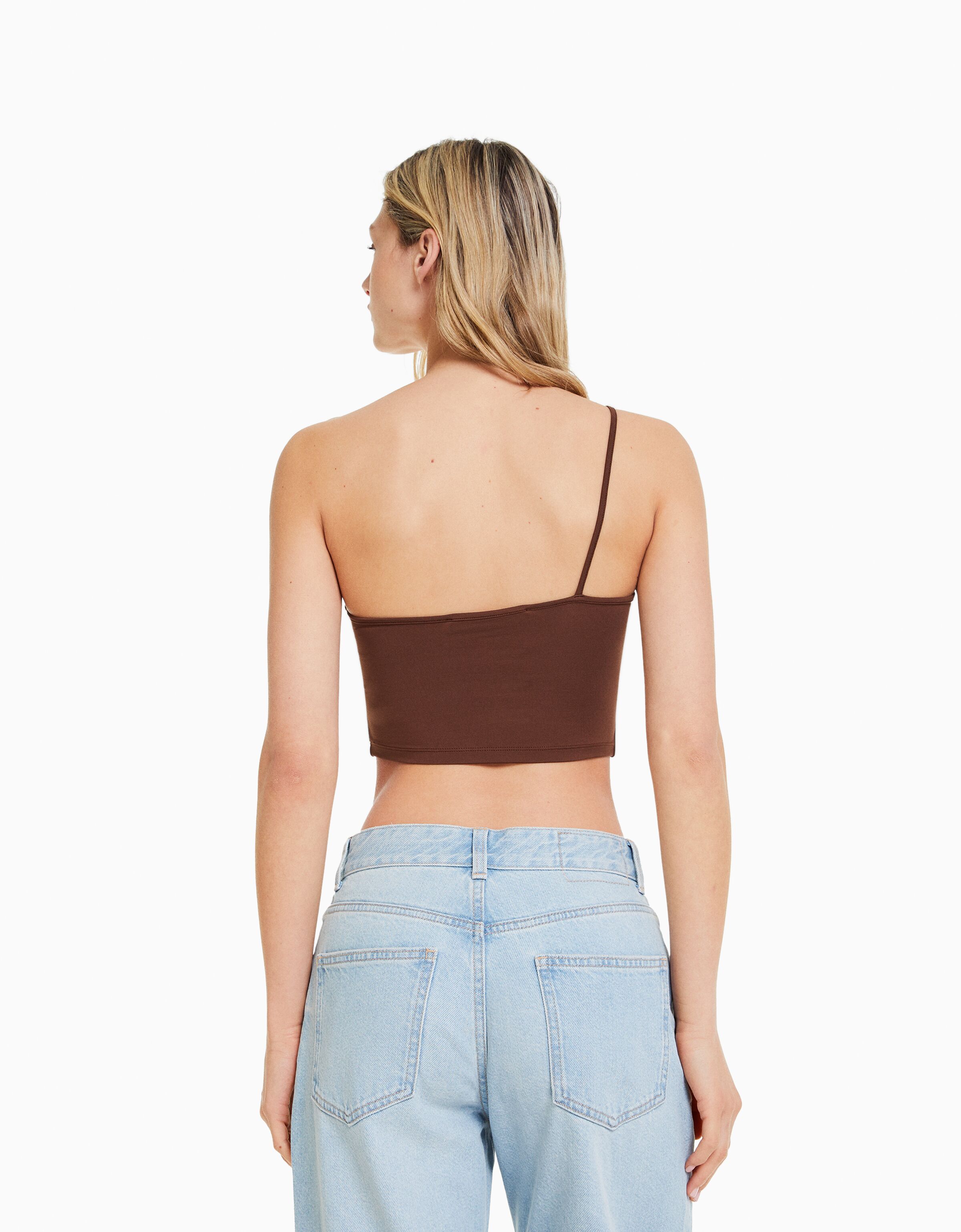 Top cropped tirante asimétrico