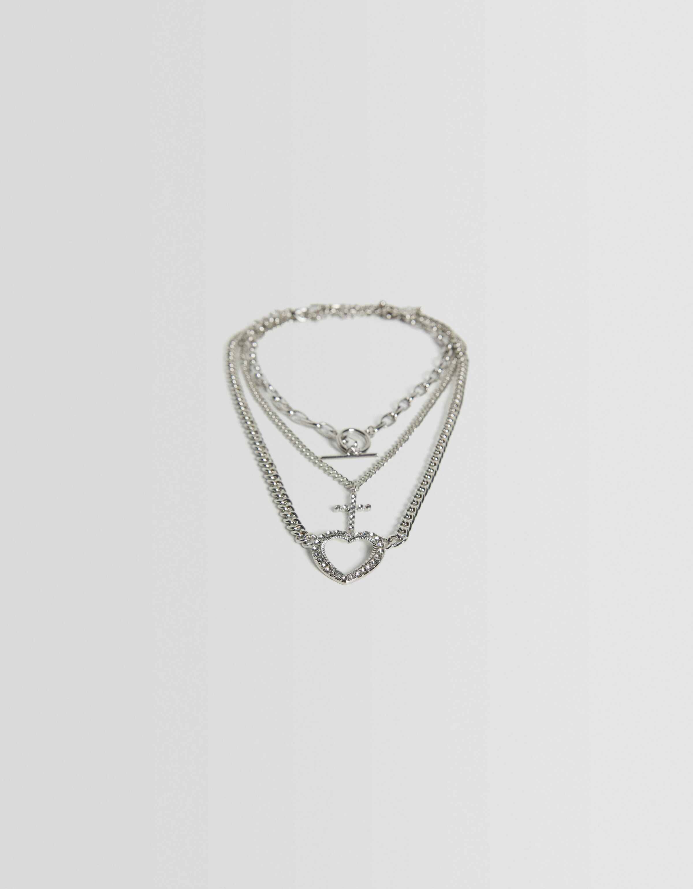 Set 3 collares corazón pedrería