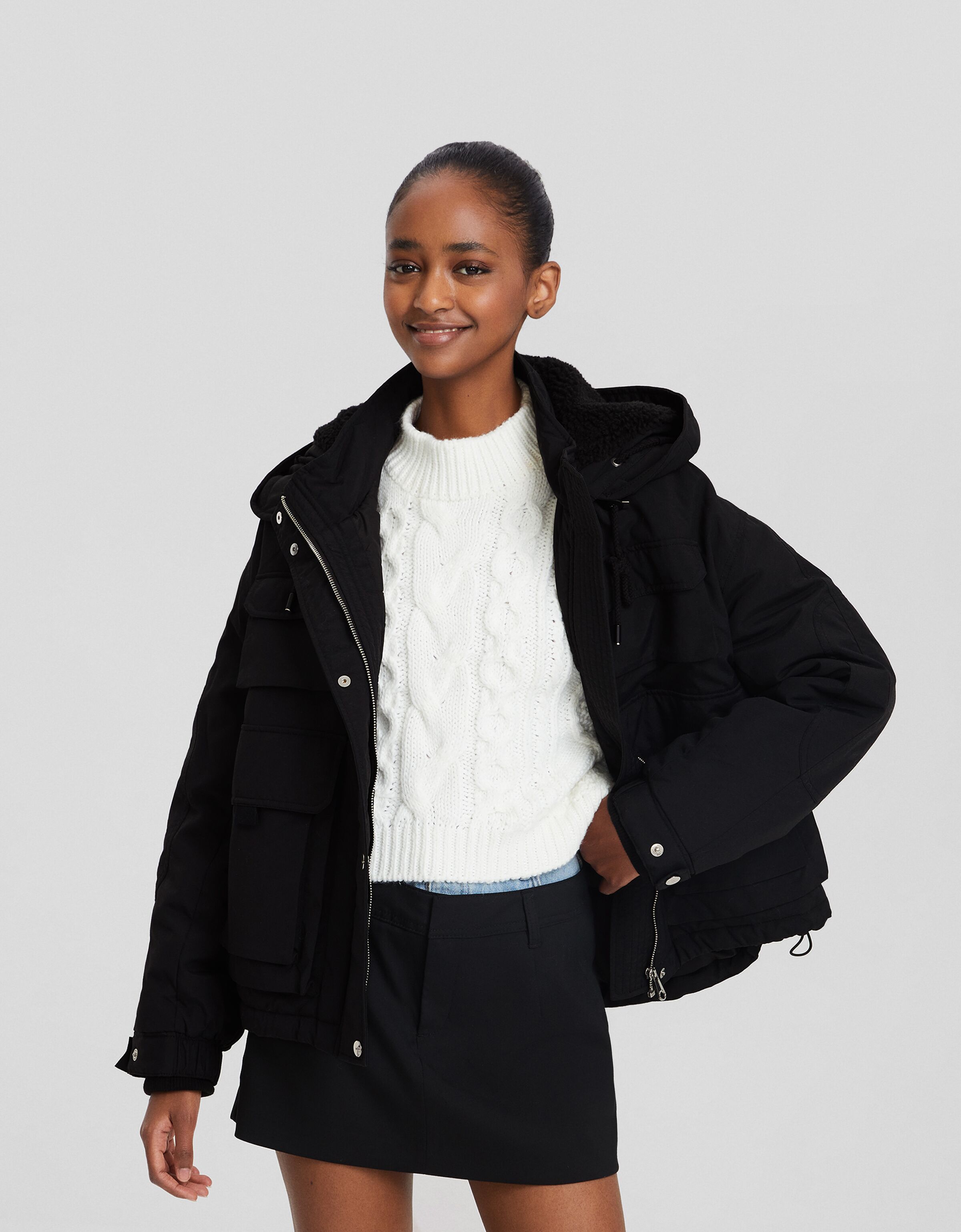 Parka corta con nylon multipocket