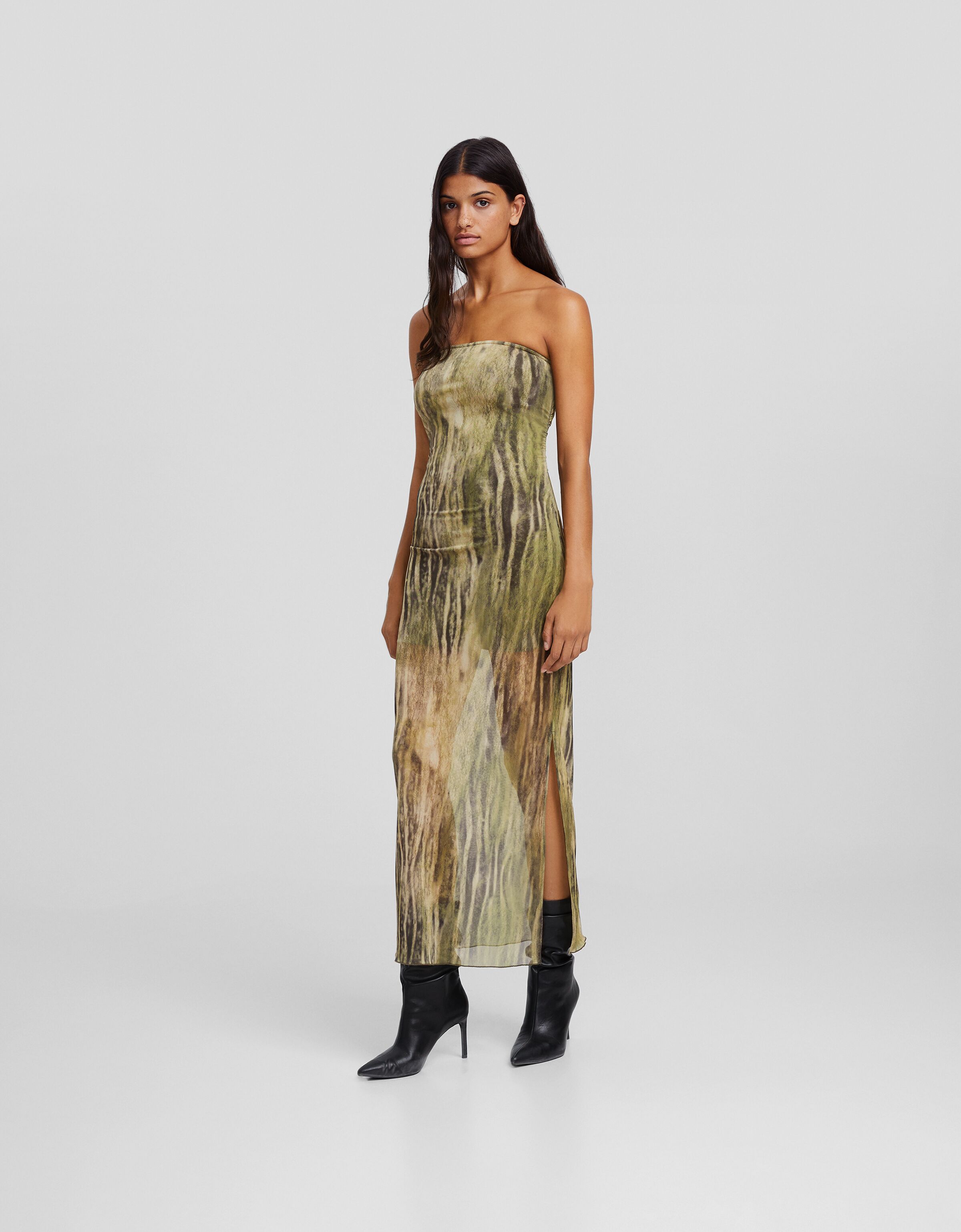 Vestido midi bandeau tul