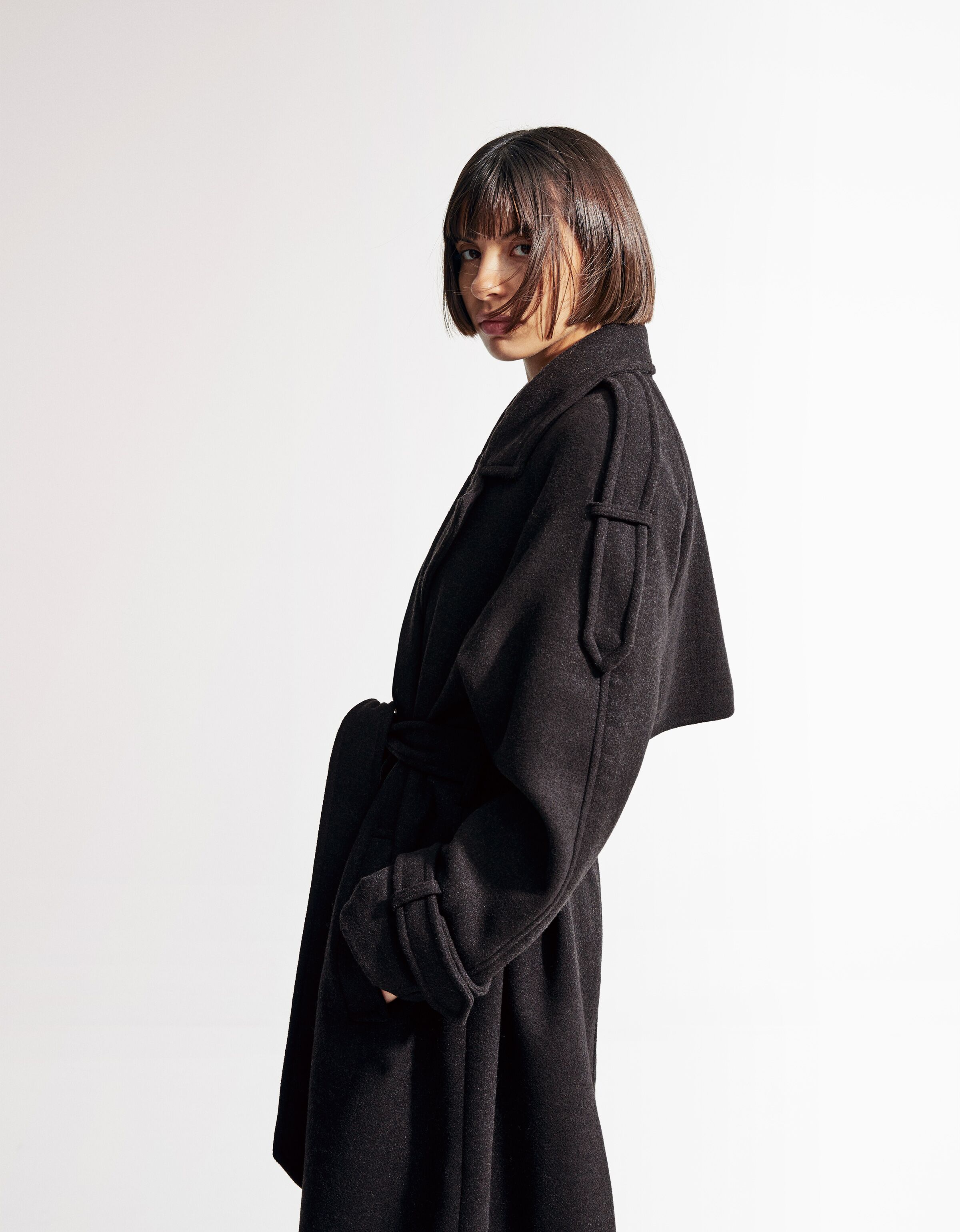 Abrigo trench con lana