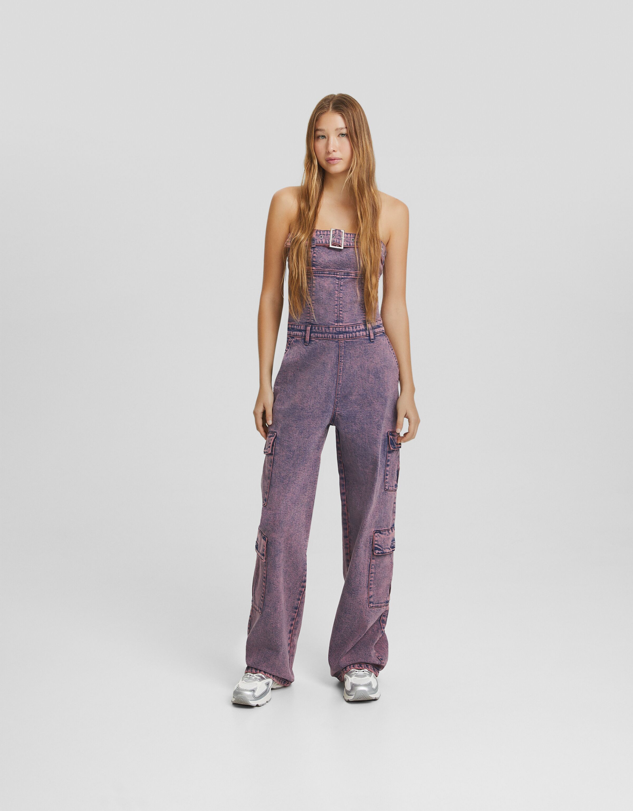 Mono denim largo cargo bandeau overdyed