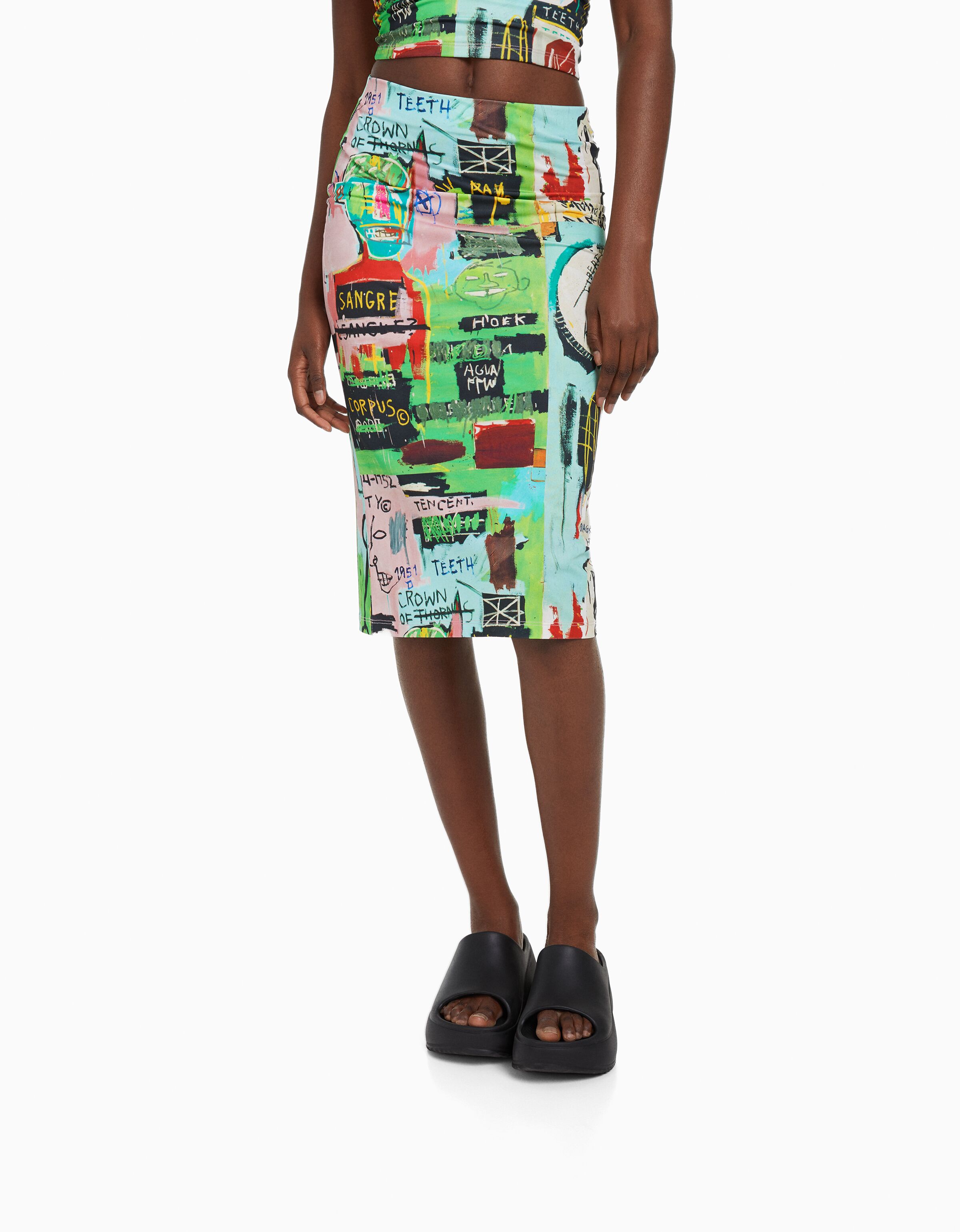 Falda Jean-Michel Basquiat midi print