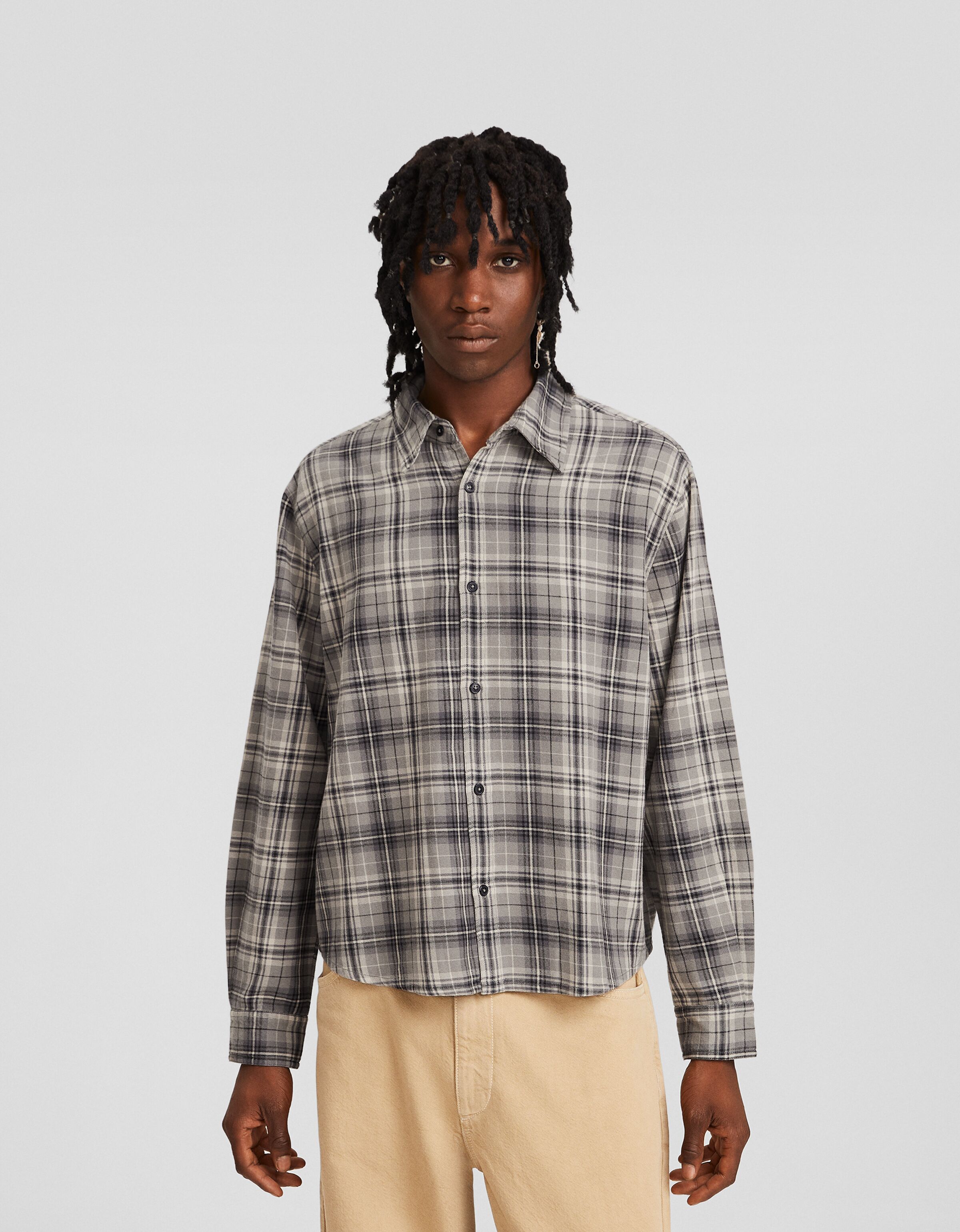 Camisa manga larga cuadros efecto lavado