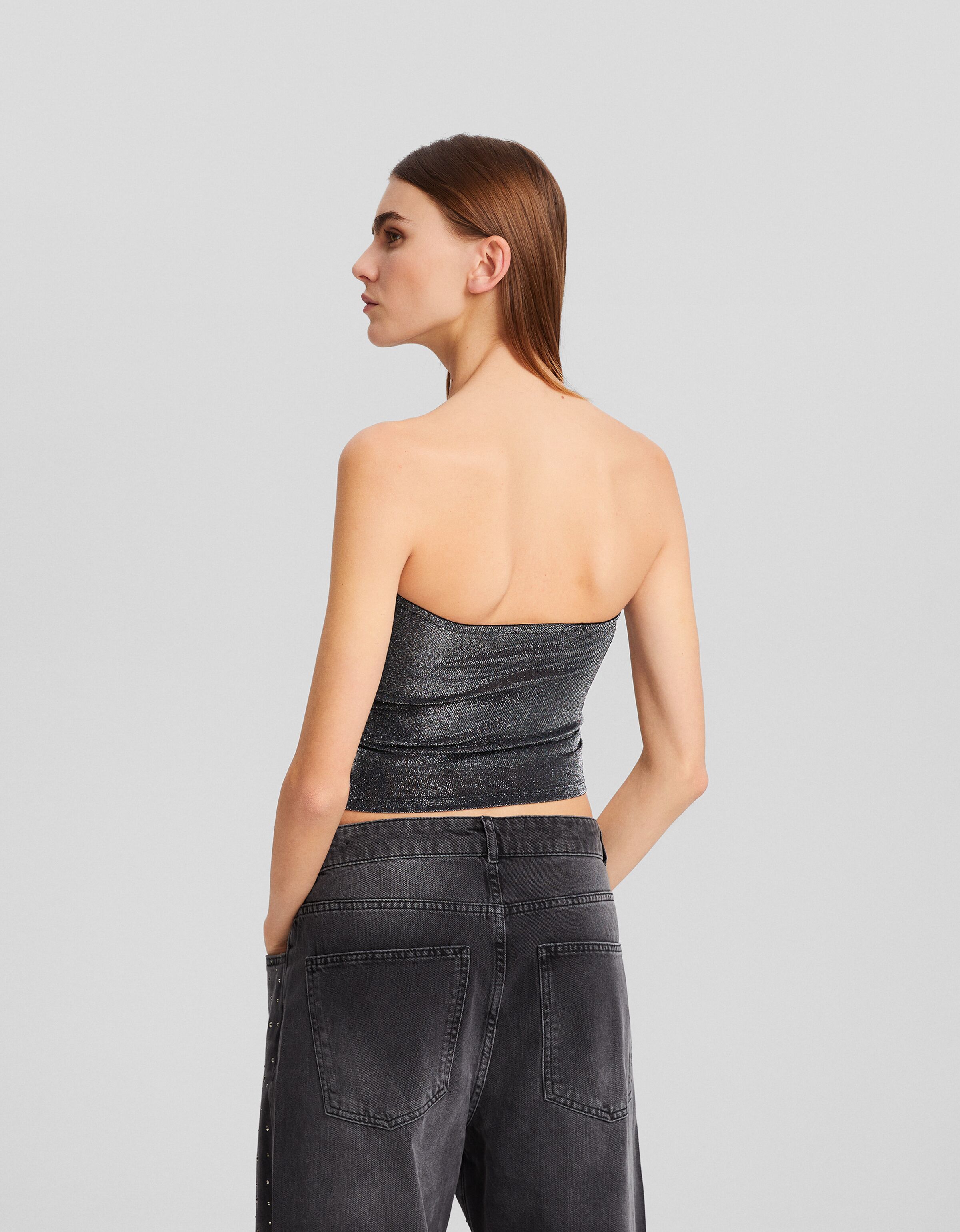 Top bandeau brillo frunce