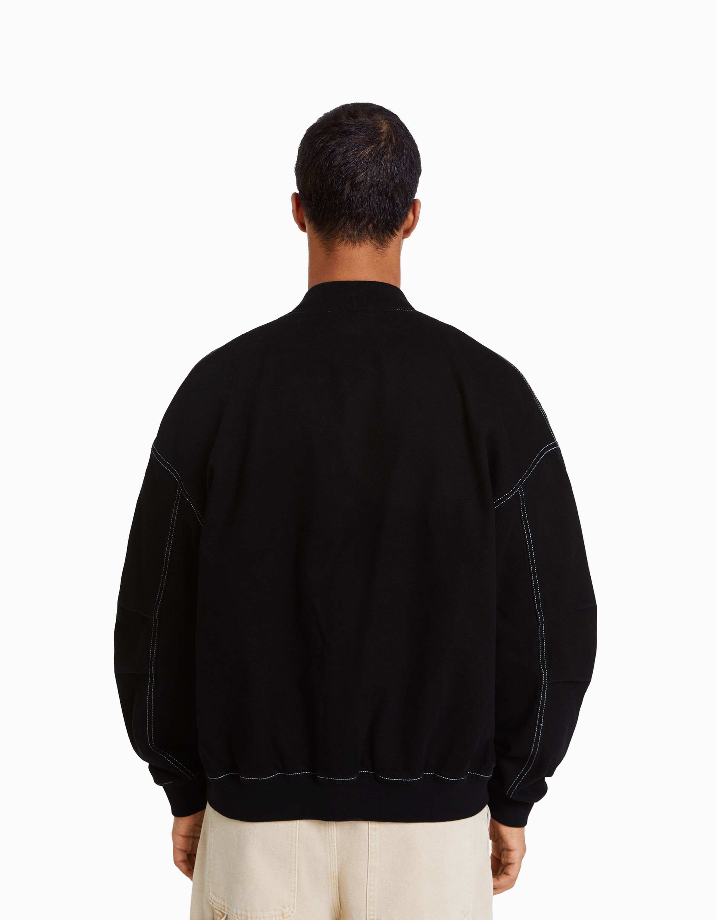 Cazadora denim bomber hilo contraste