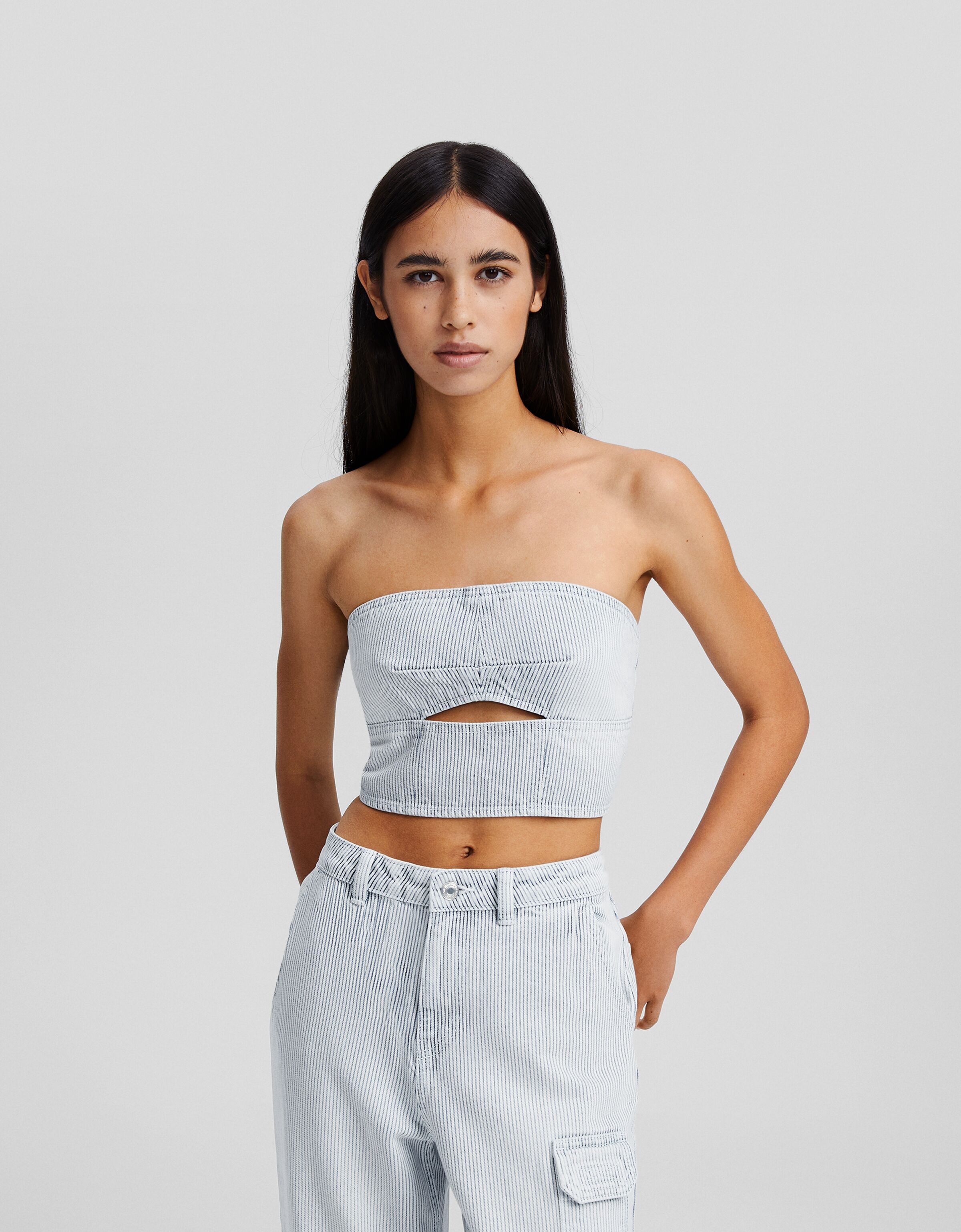 Top bandeau denim rayas