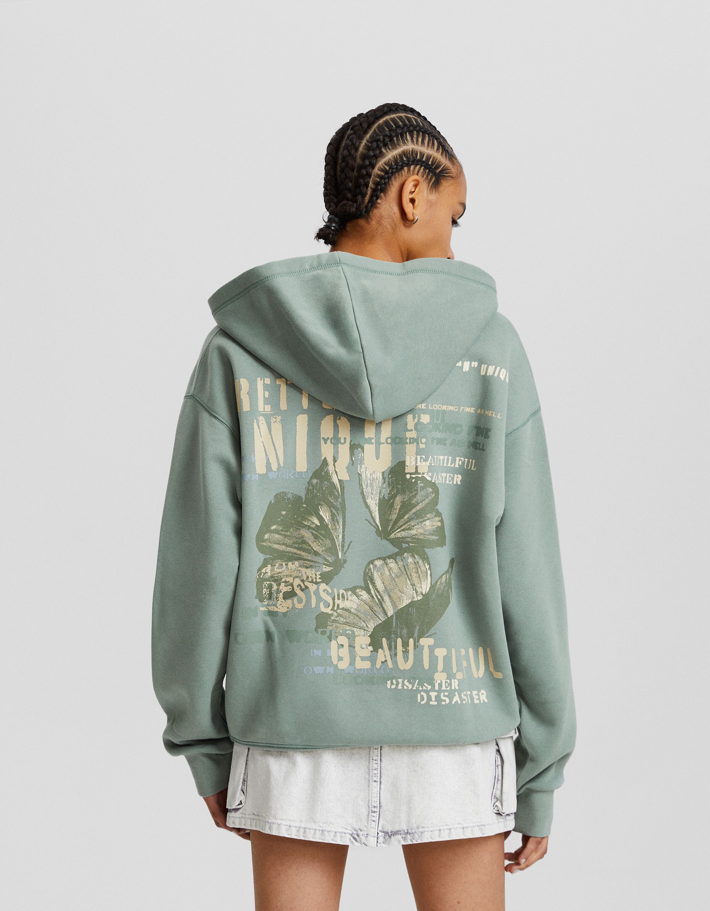 Sudadera cremallera capucha oversize print
