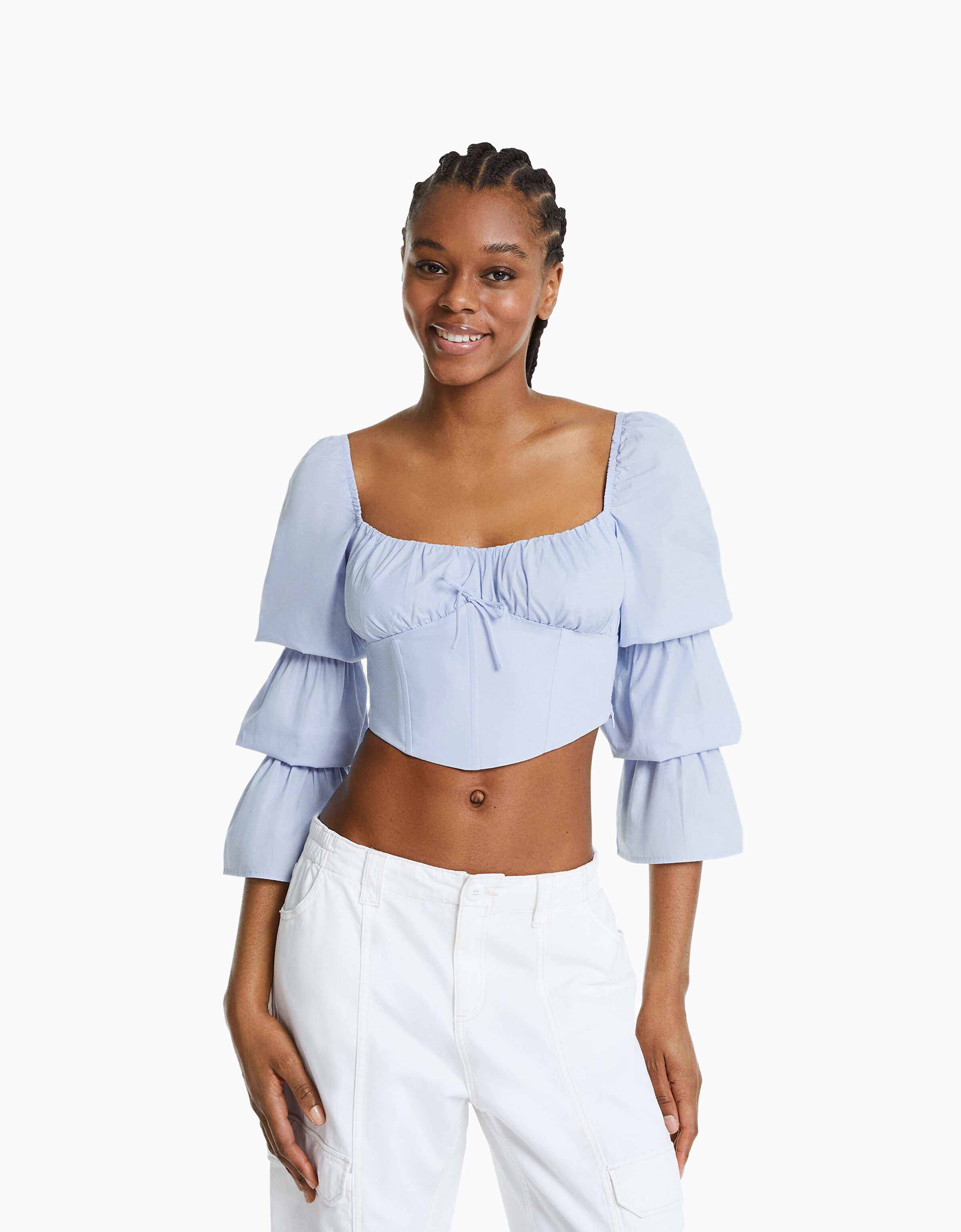 Blusa corsé cropped manga larga