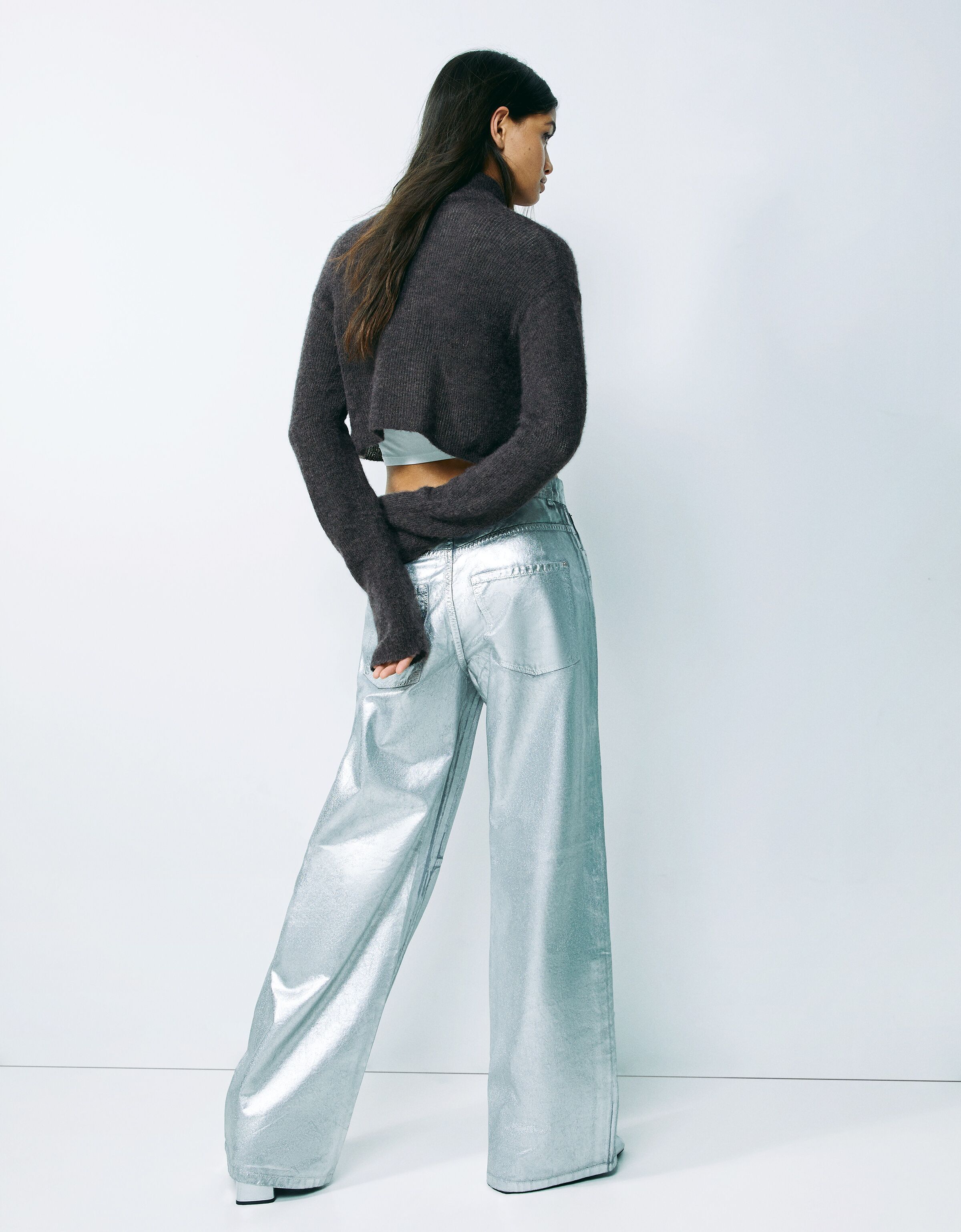 Jersey cuello subido cropped transparente