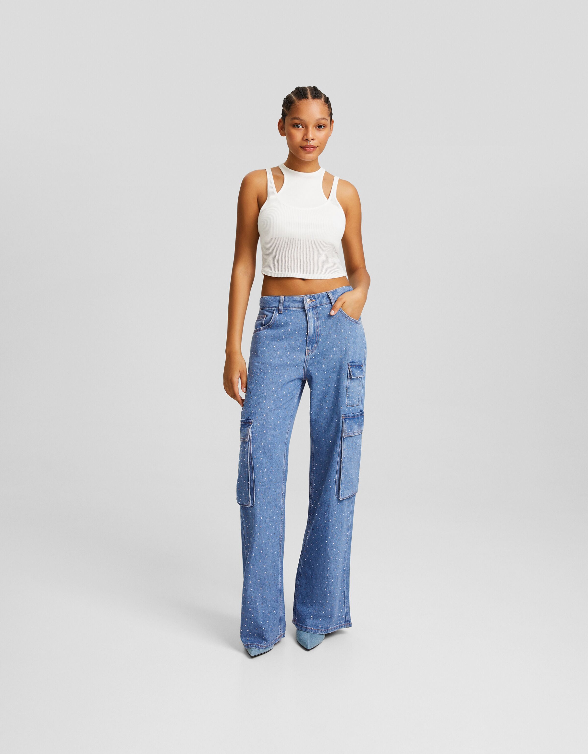 Jeans cargo strass