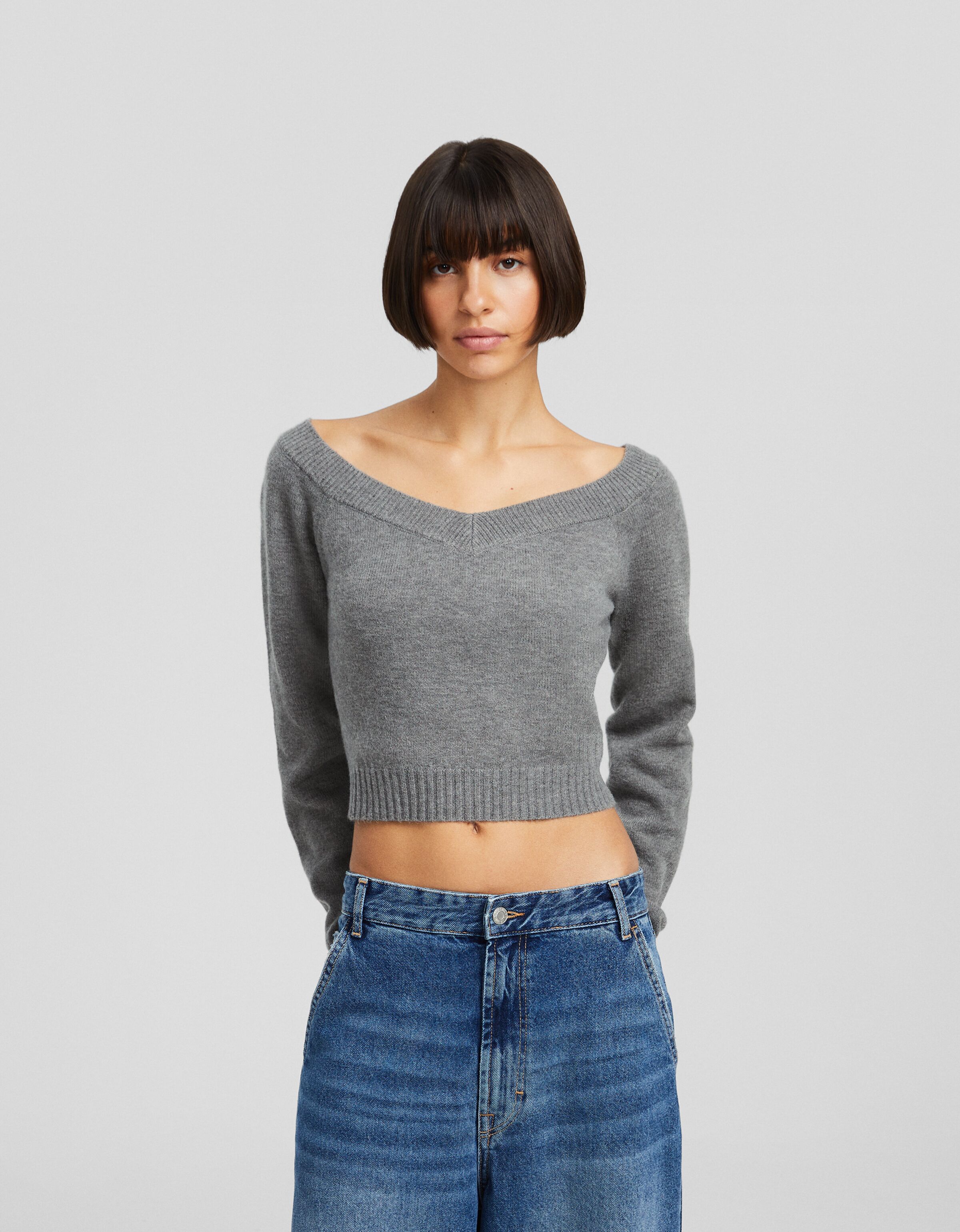 Jersey cropped cuello pico