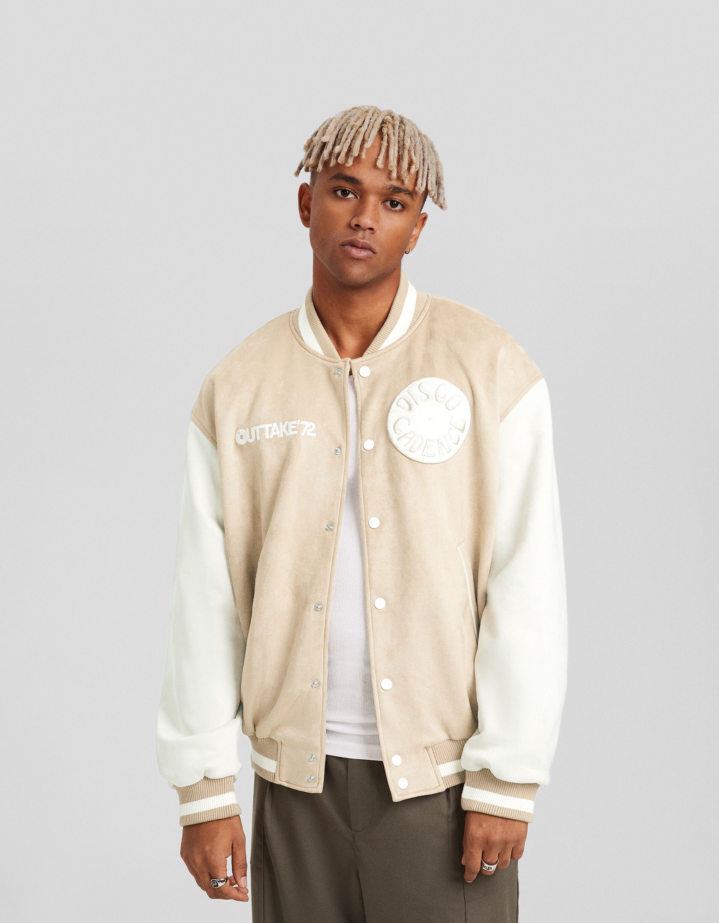 Cazadora bomber efecto ante bordado