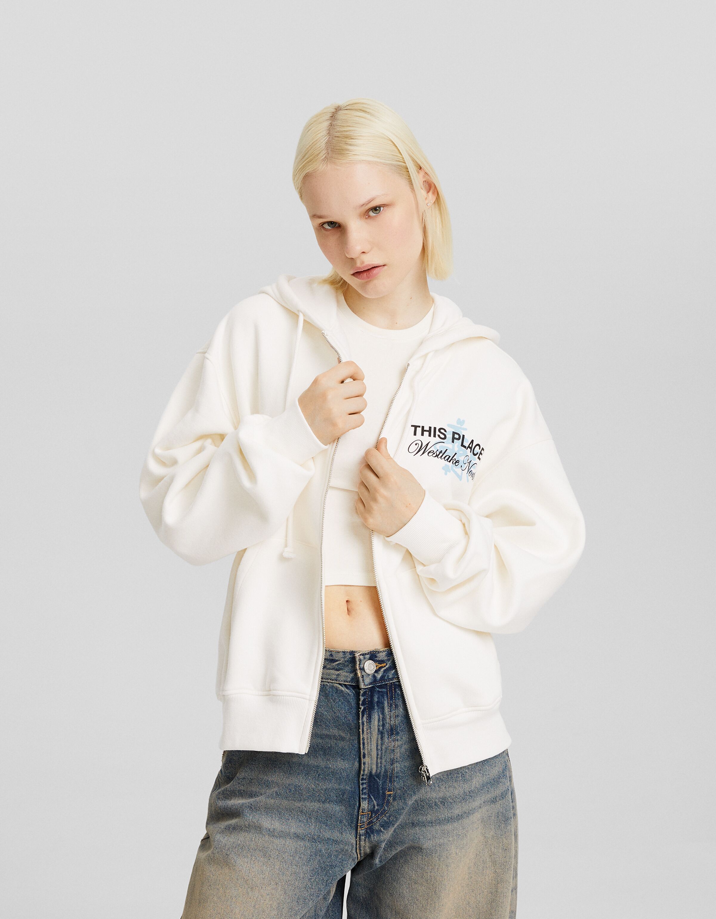 Sudadera cremallera capucha oversize print