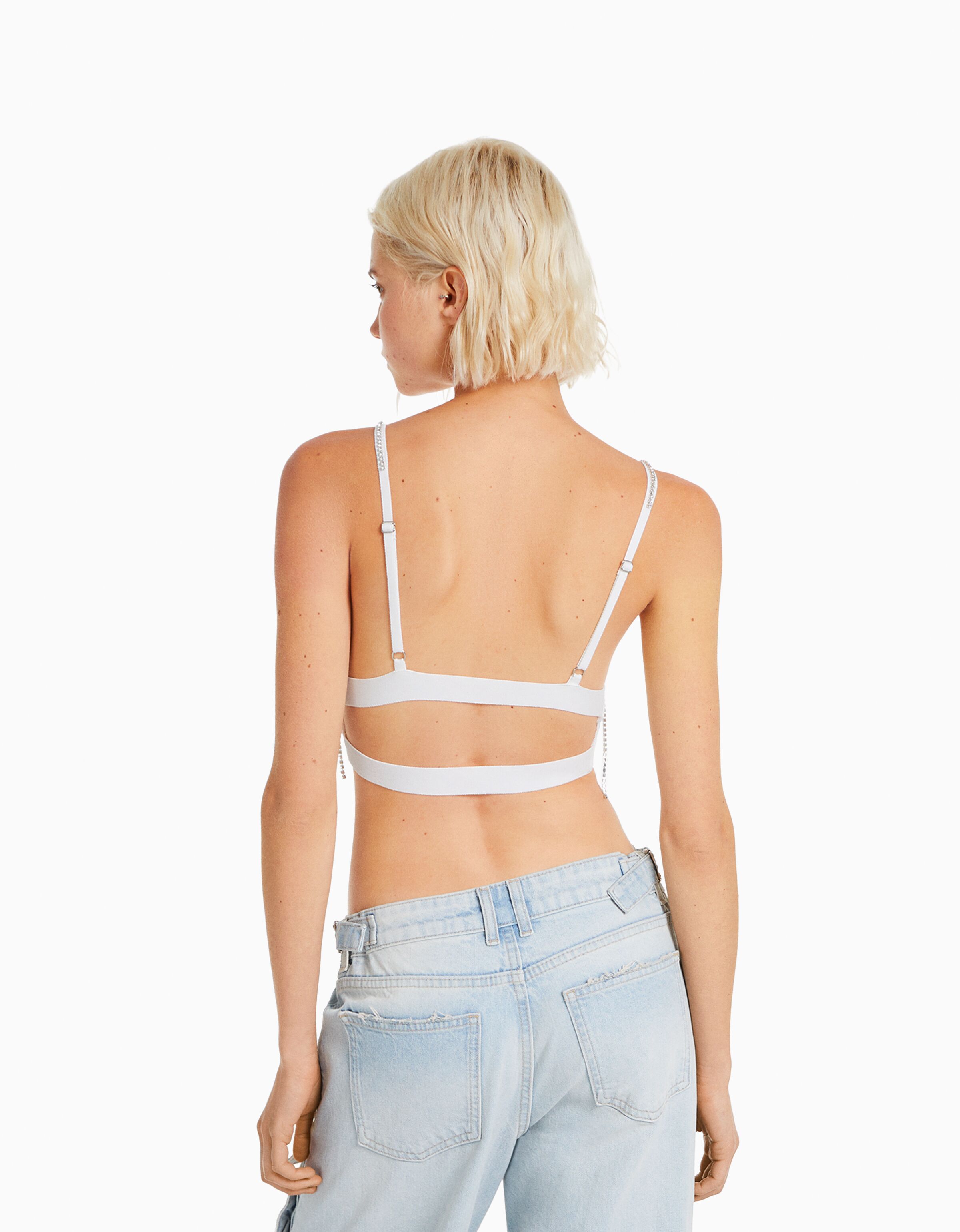 Top tirantes cropped punto tiras strass