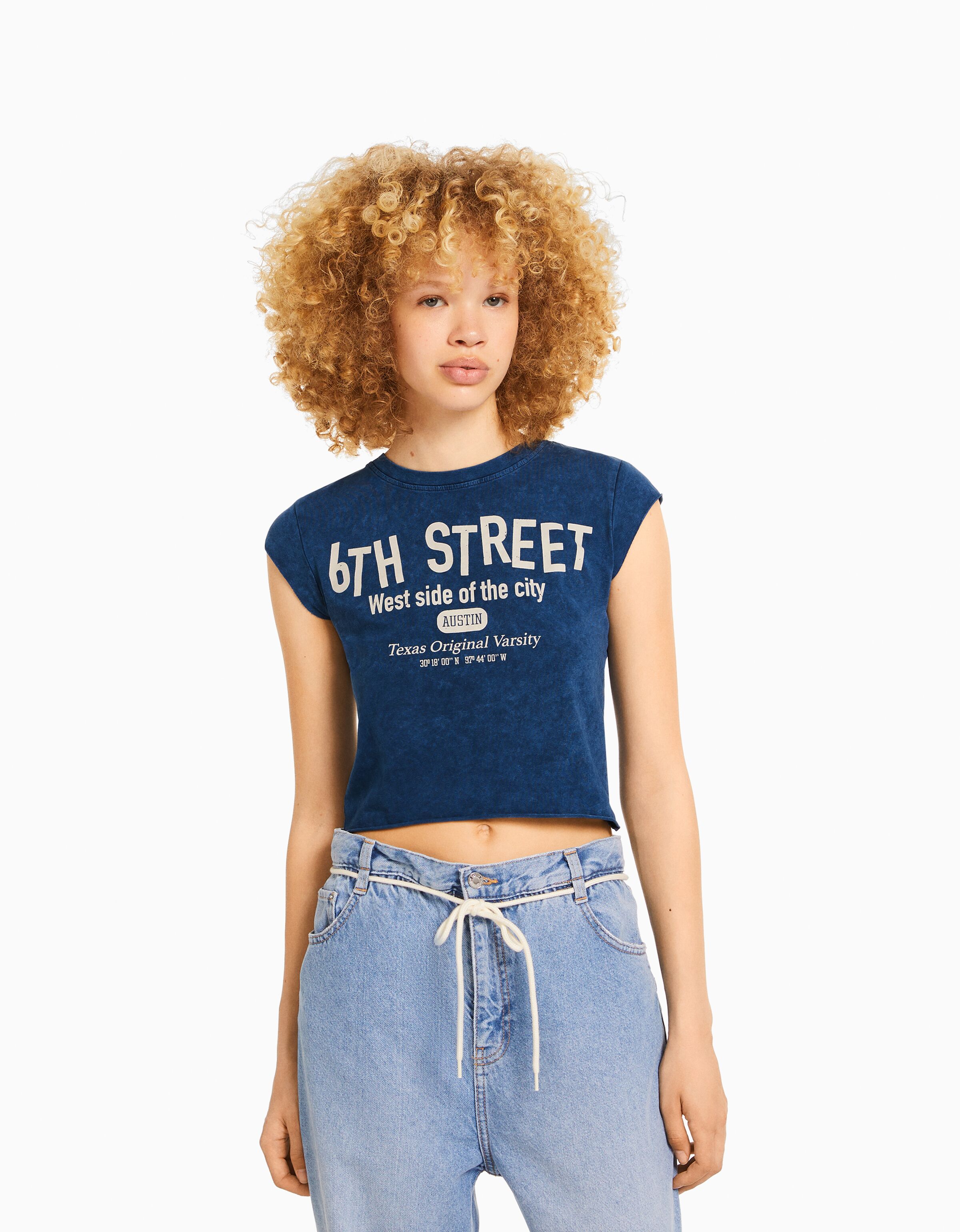 Camiseta manga corta cropped print