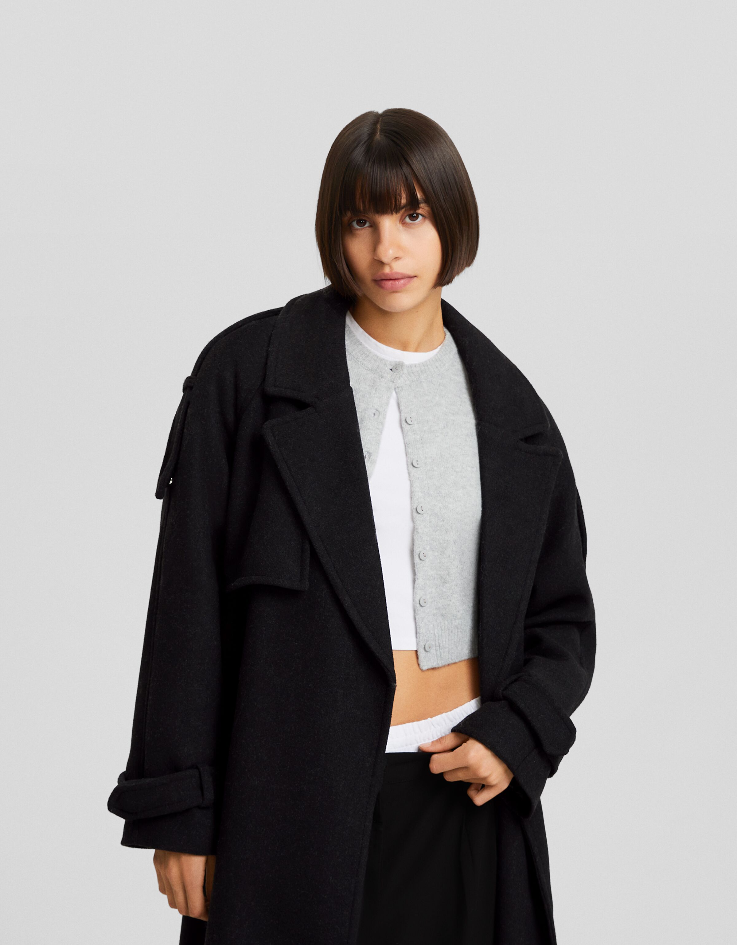 Abrigo trench con lana