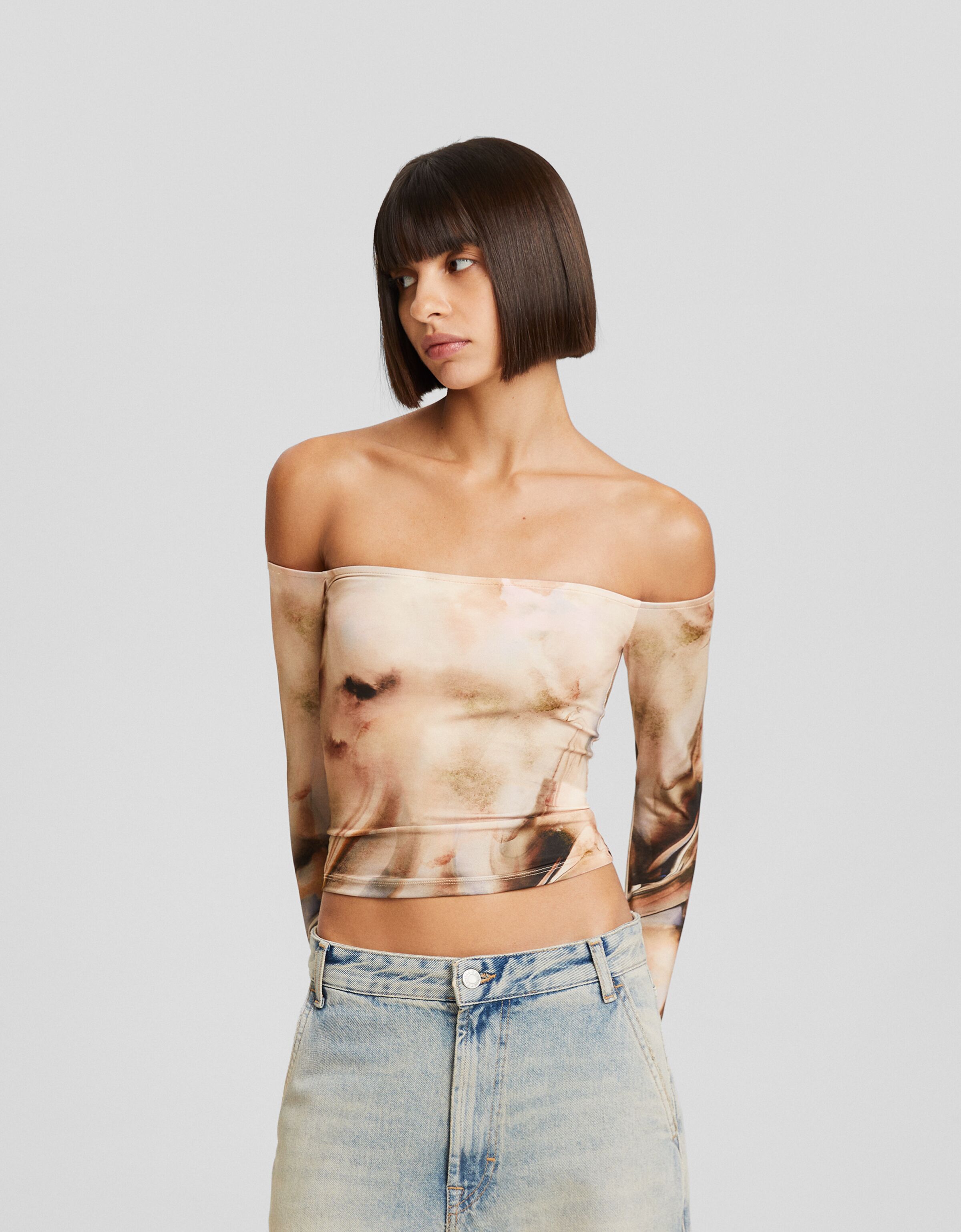 Camiseta manga larga bardot print