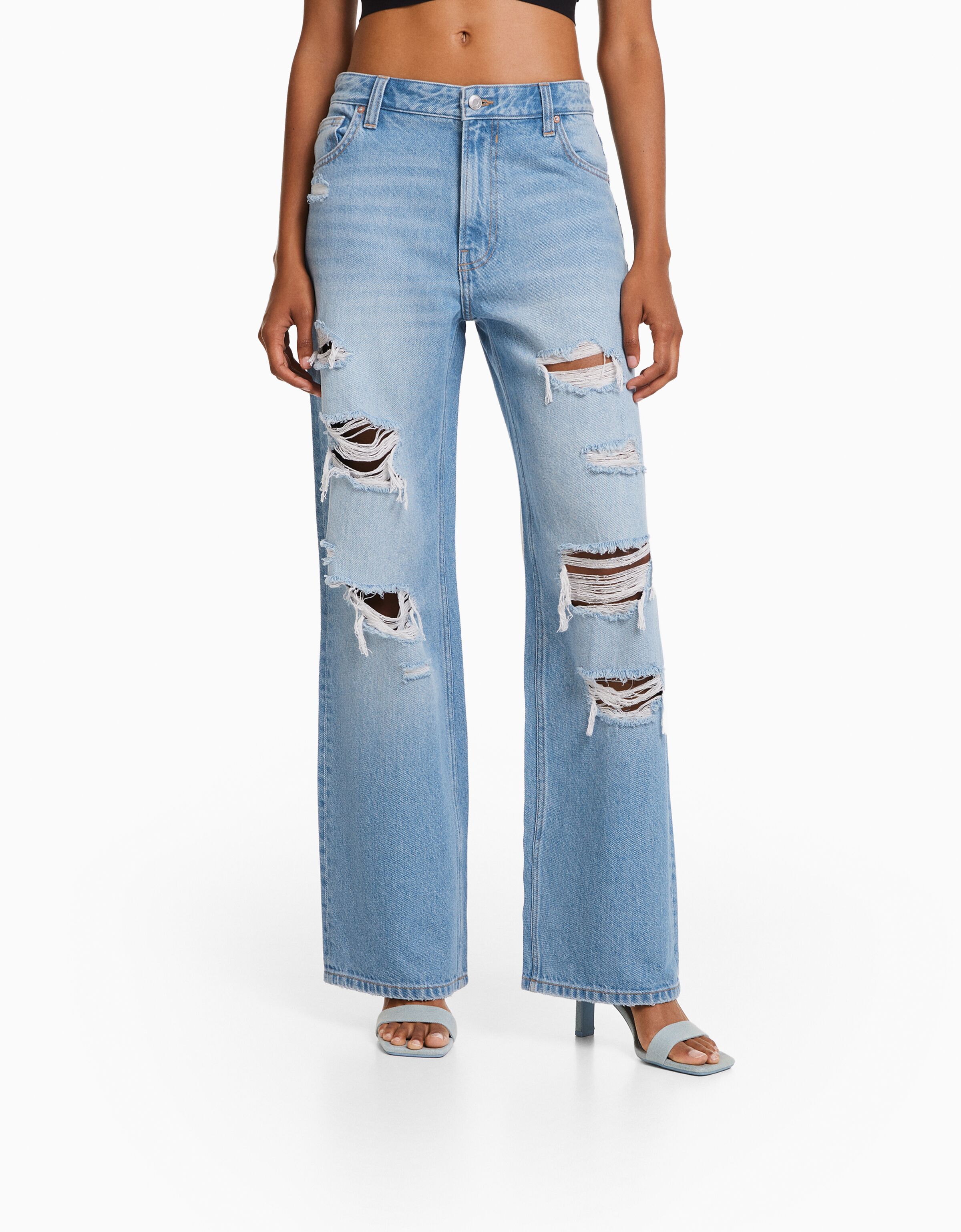 Jeans 90's wide leg efecto lavado rotos