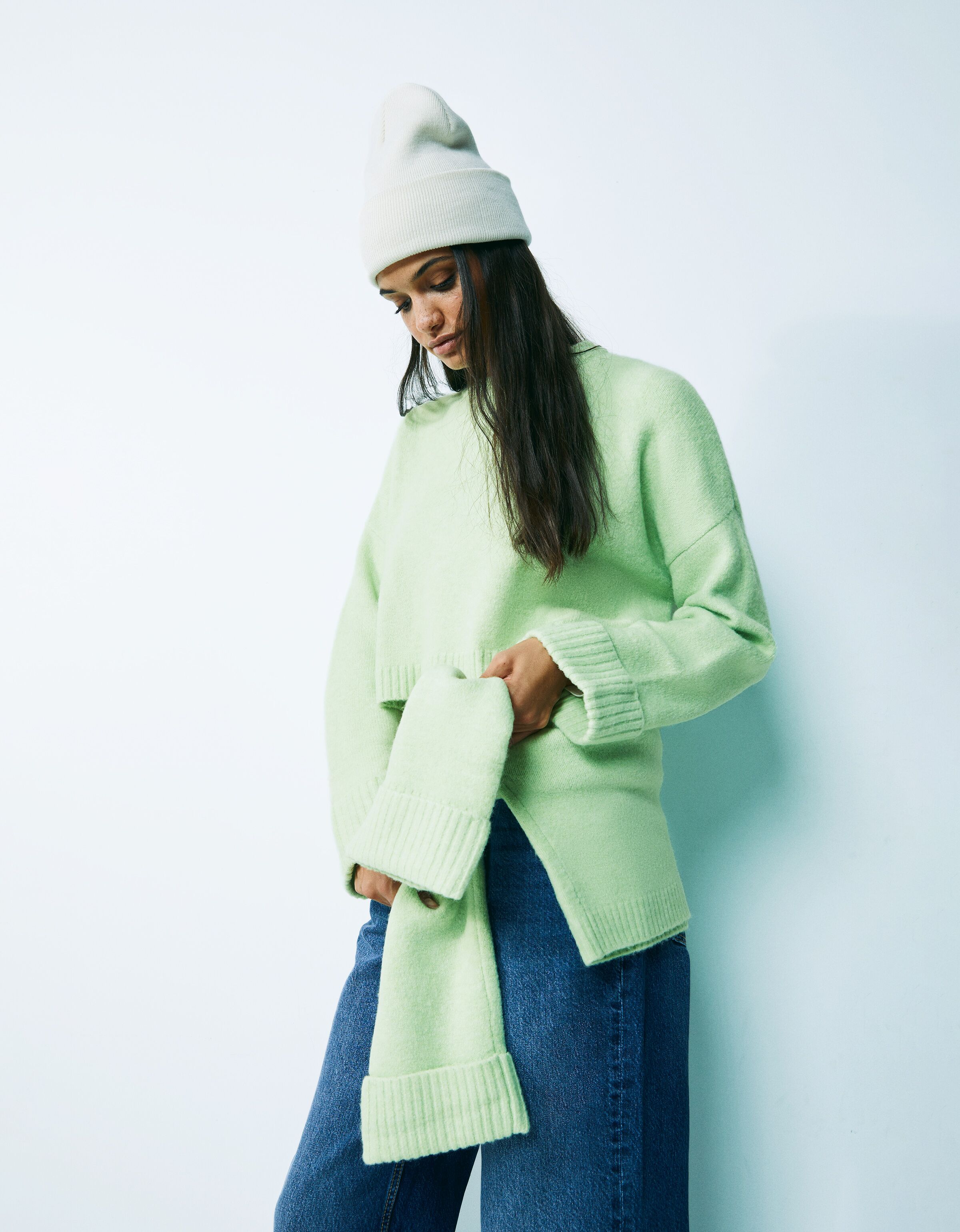 Jersey cropped cuello redondo