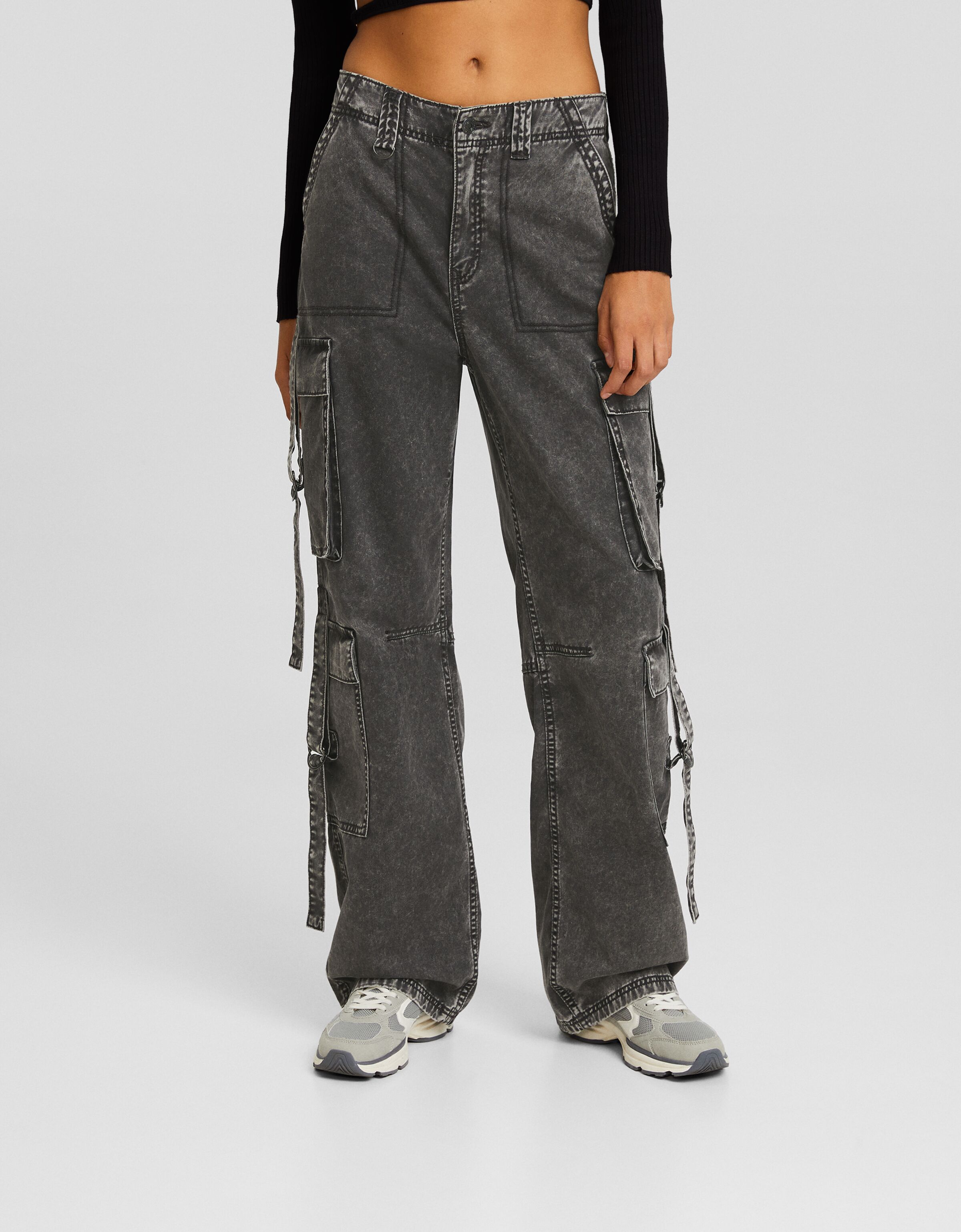 Pantalón cargo algodón tiras