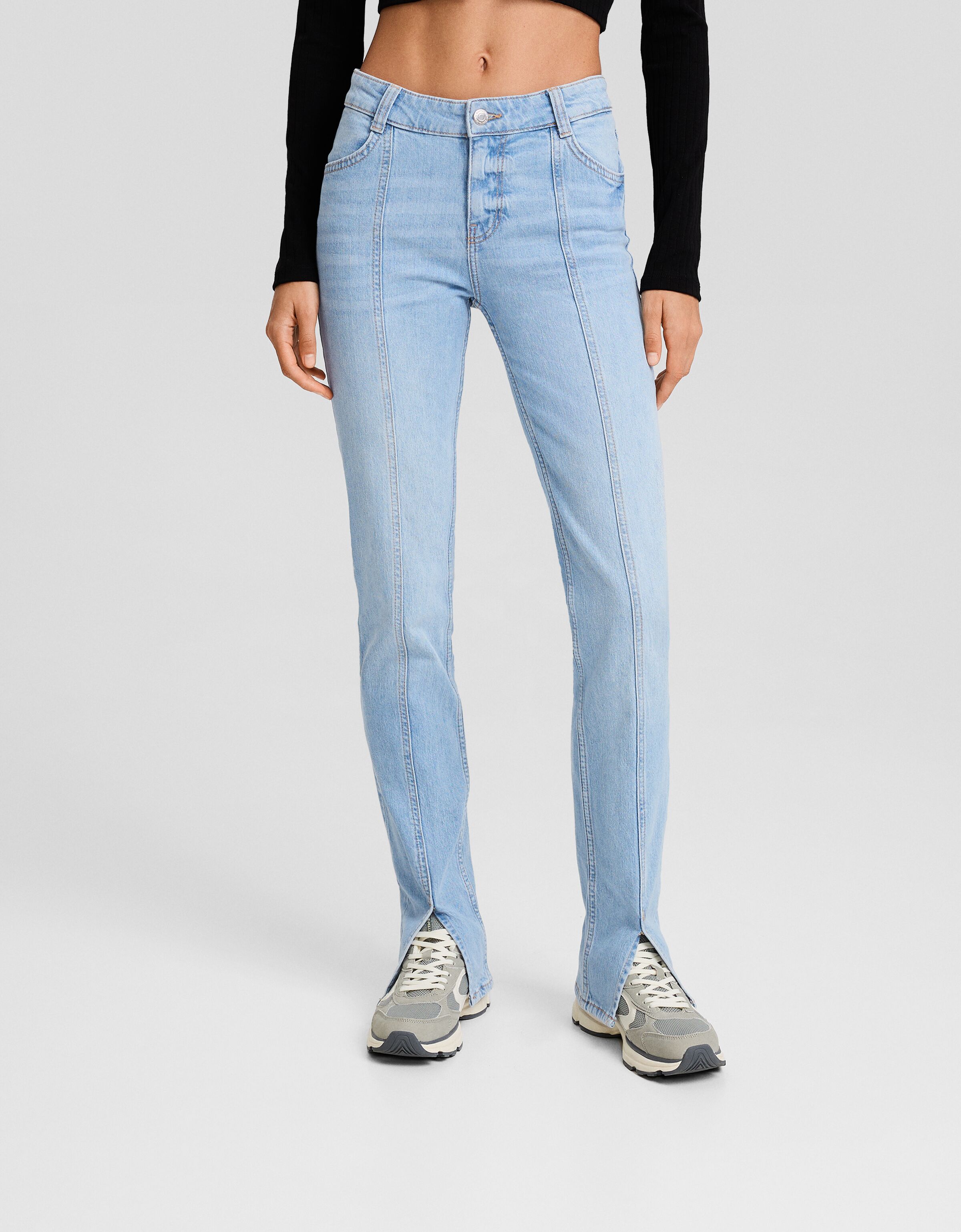 Jeans skinny low waist abertura frontal