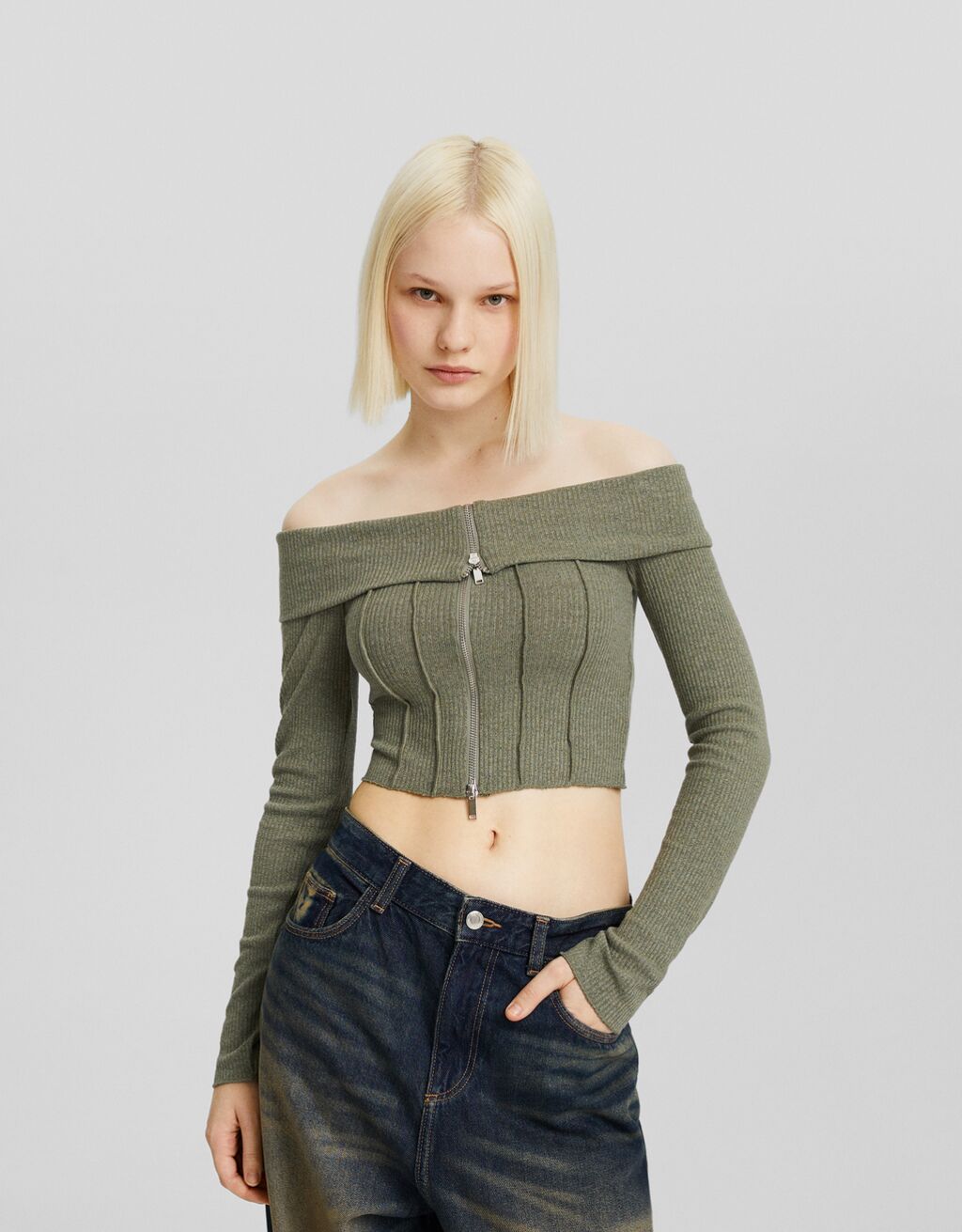 Cárdigan bardot punto cremallera