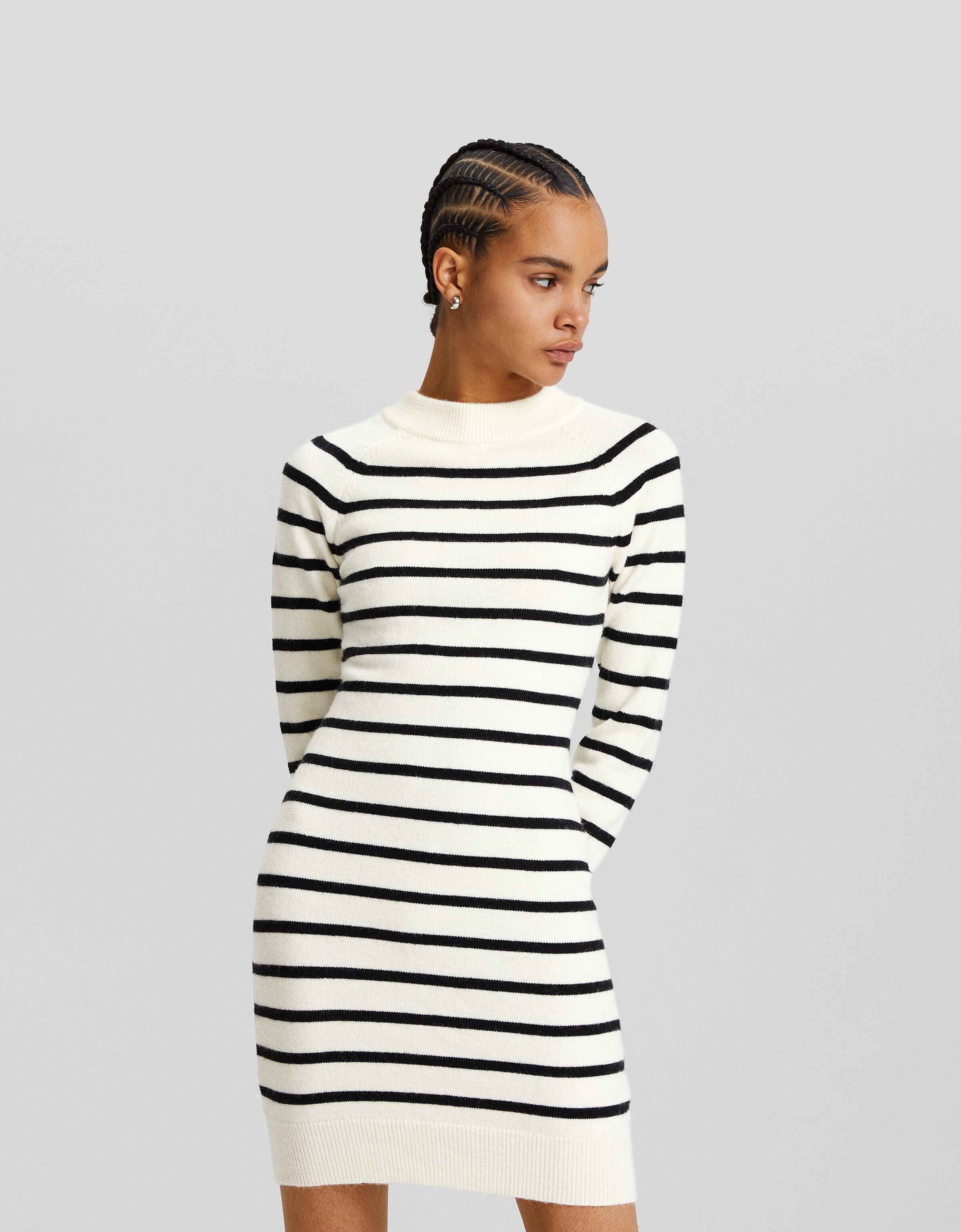 Vestido mini manga larga punto rayas