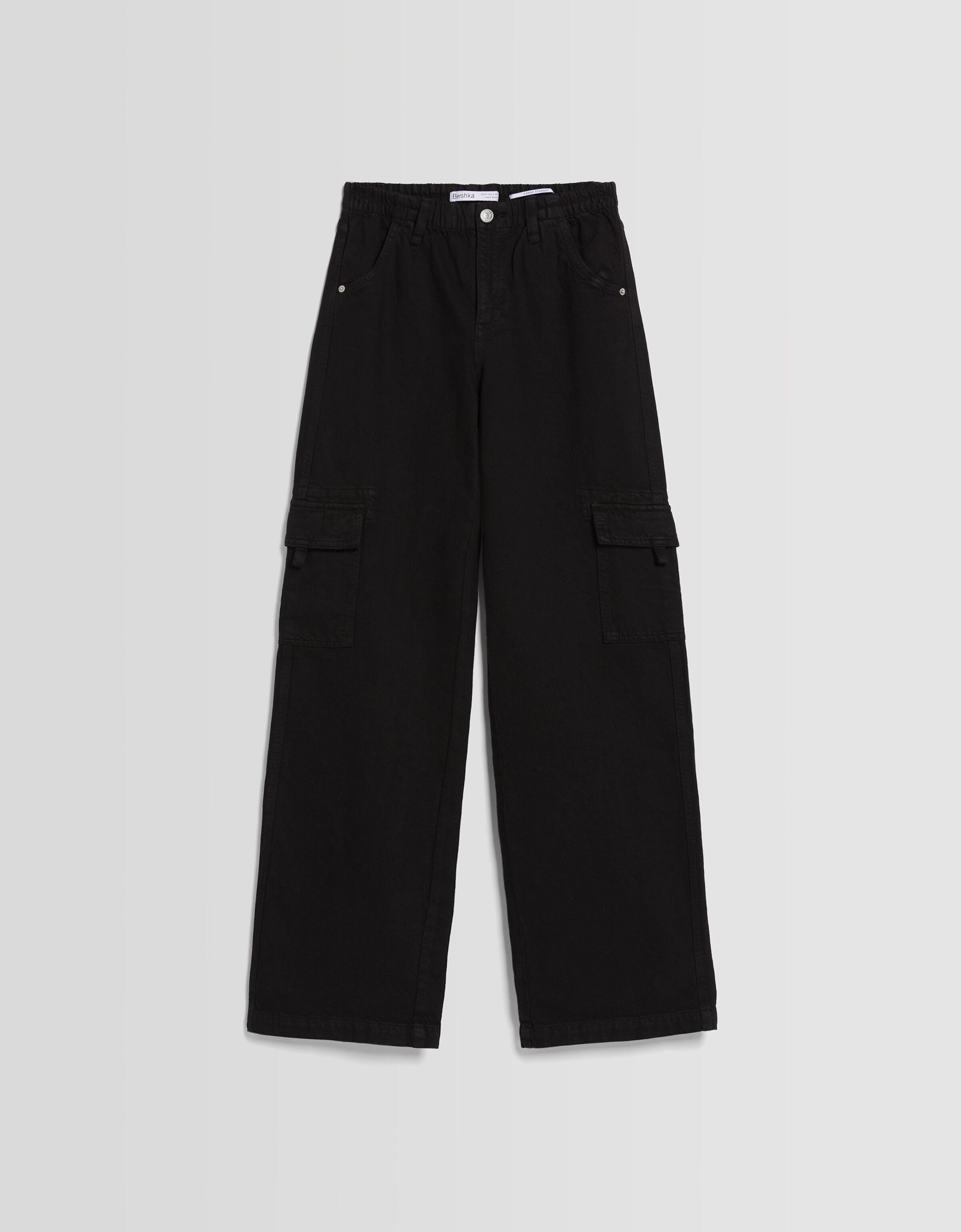 Pantalón cargo straight sarga goma cintura