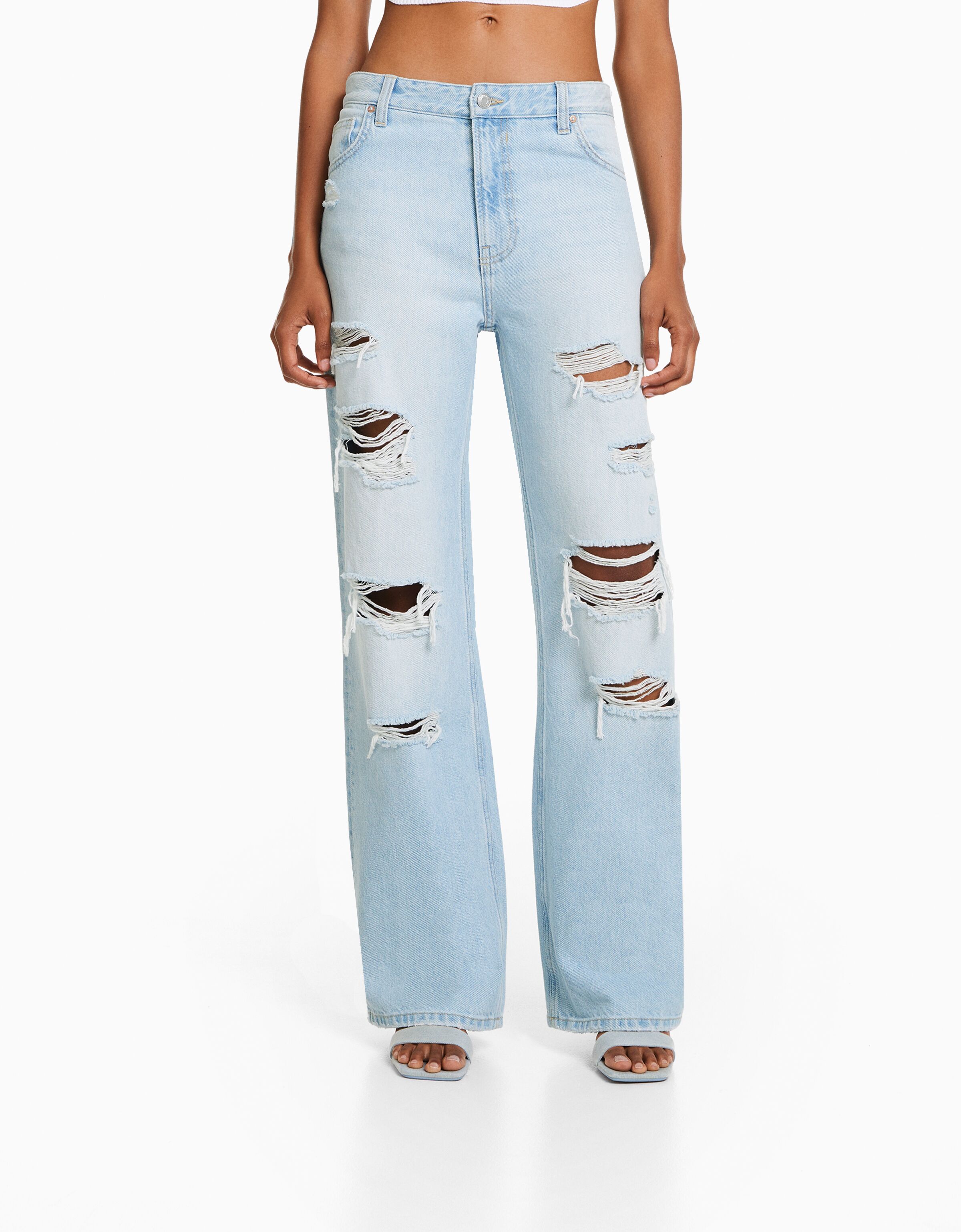 Jeans 90's wide leg efecto lavado rotos