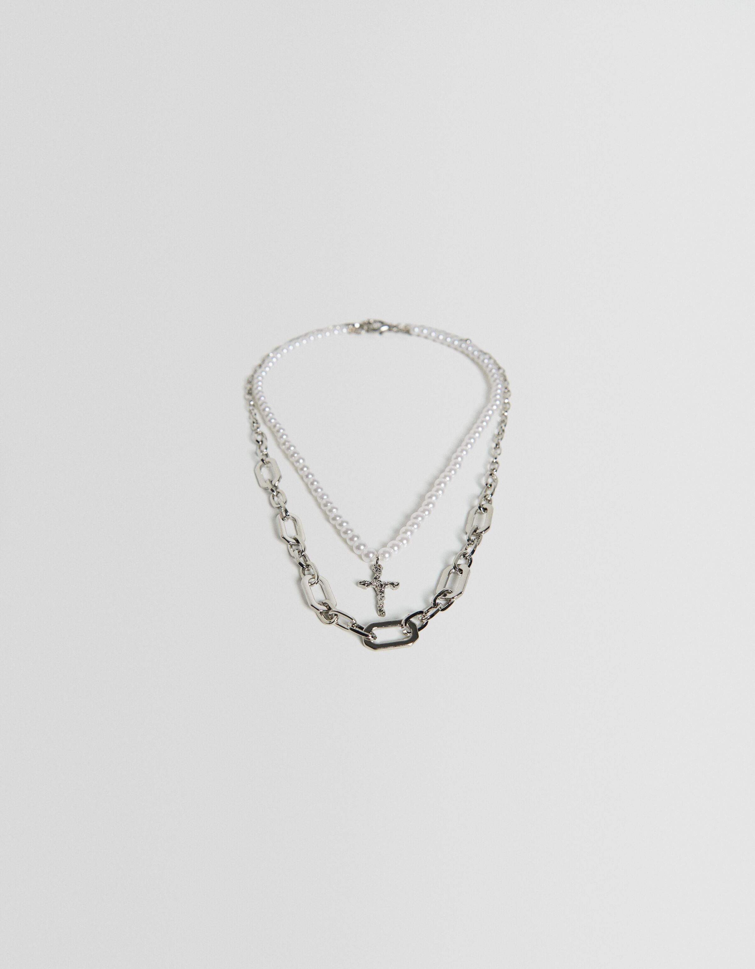 Set 2 collares perlas cruz