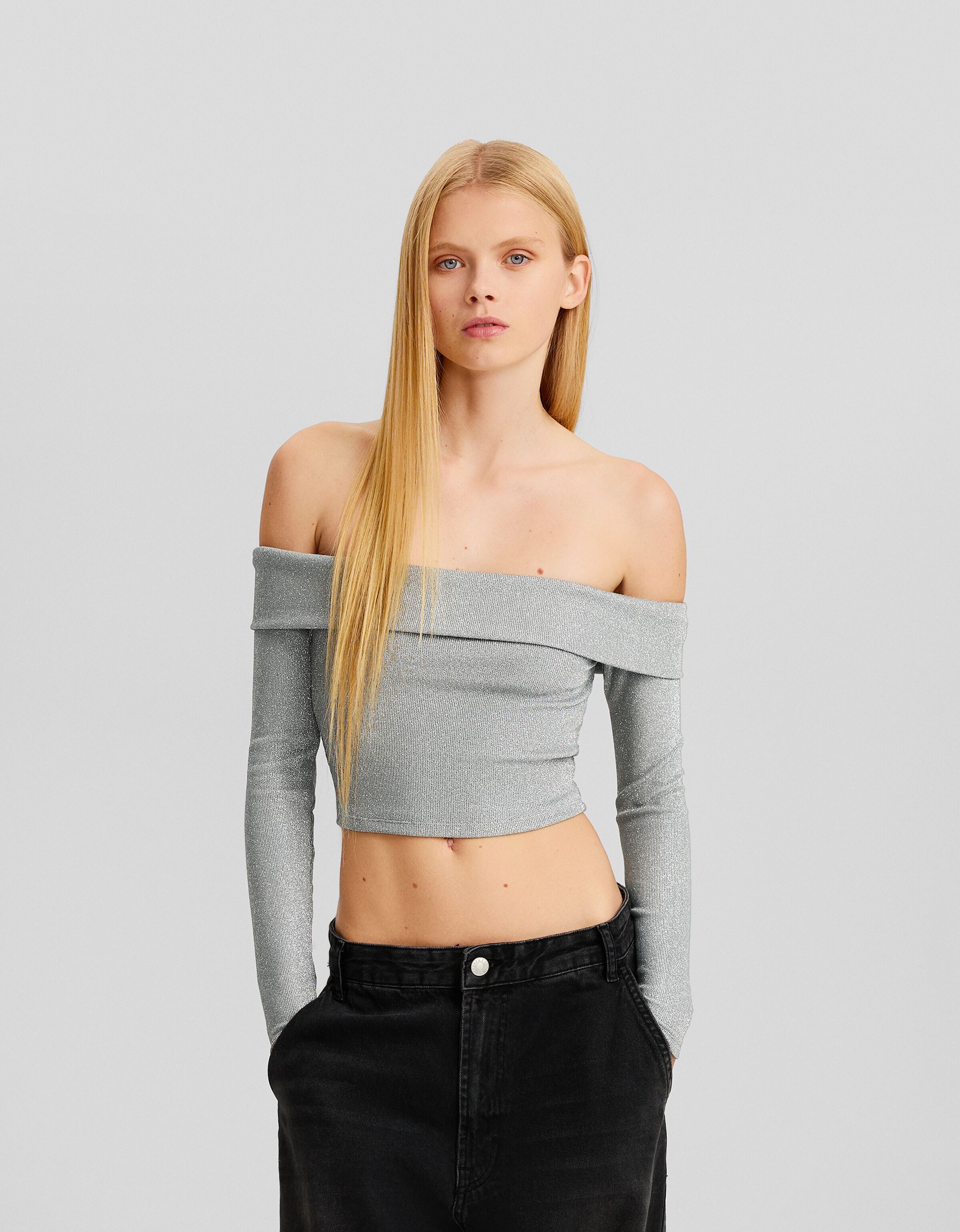 Camiseta manga larga bardot brillo