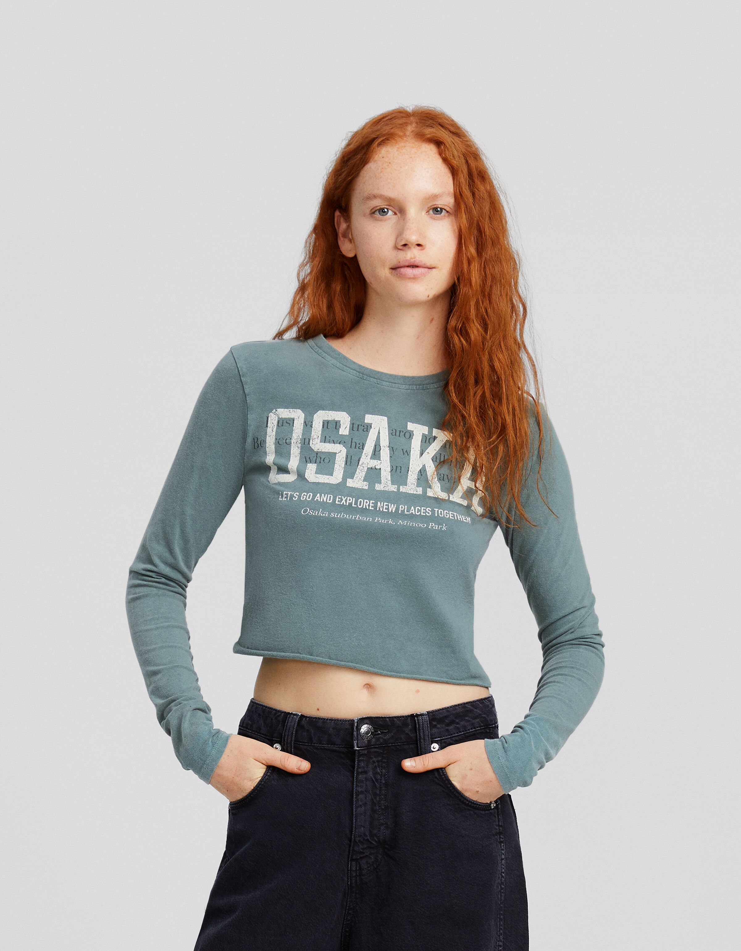 Camiseta manga larga cropped print