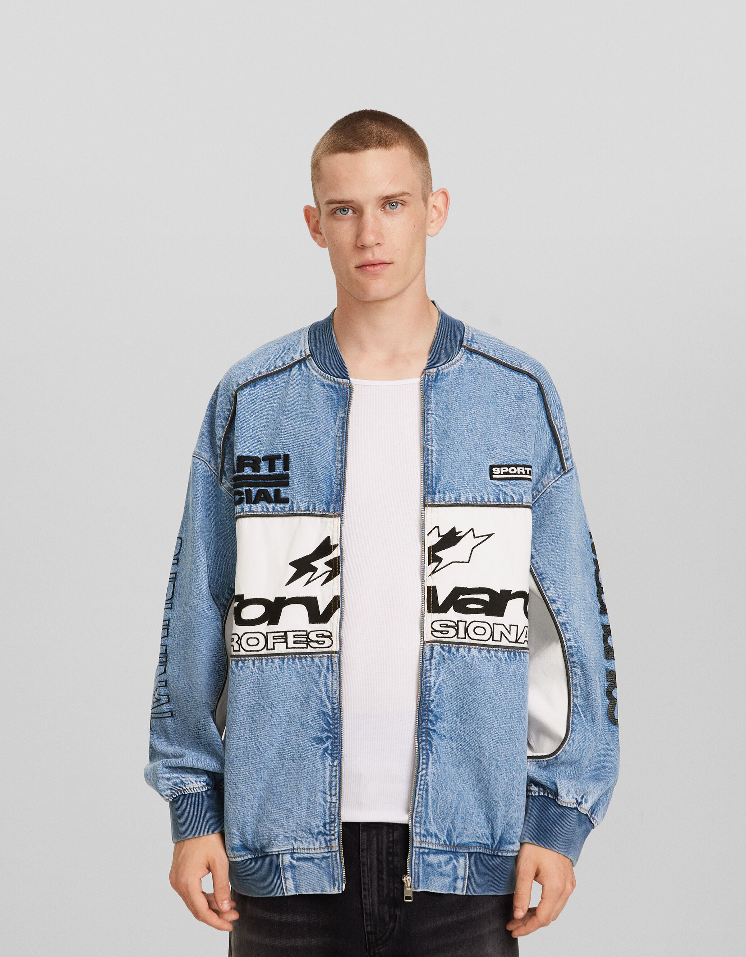 Cazadora denim bomber racing
