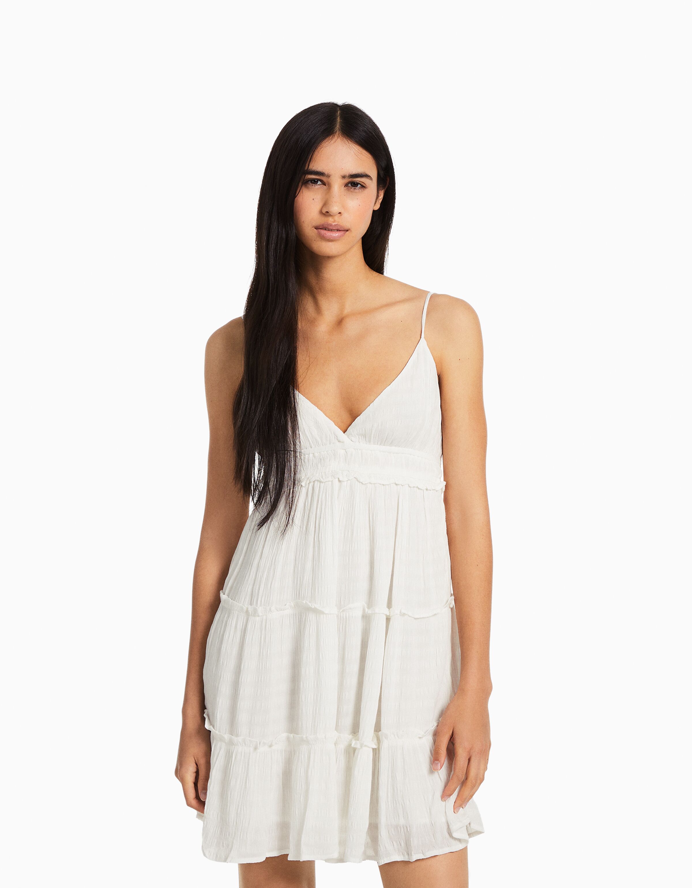 Vestido mini tirantes volantes