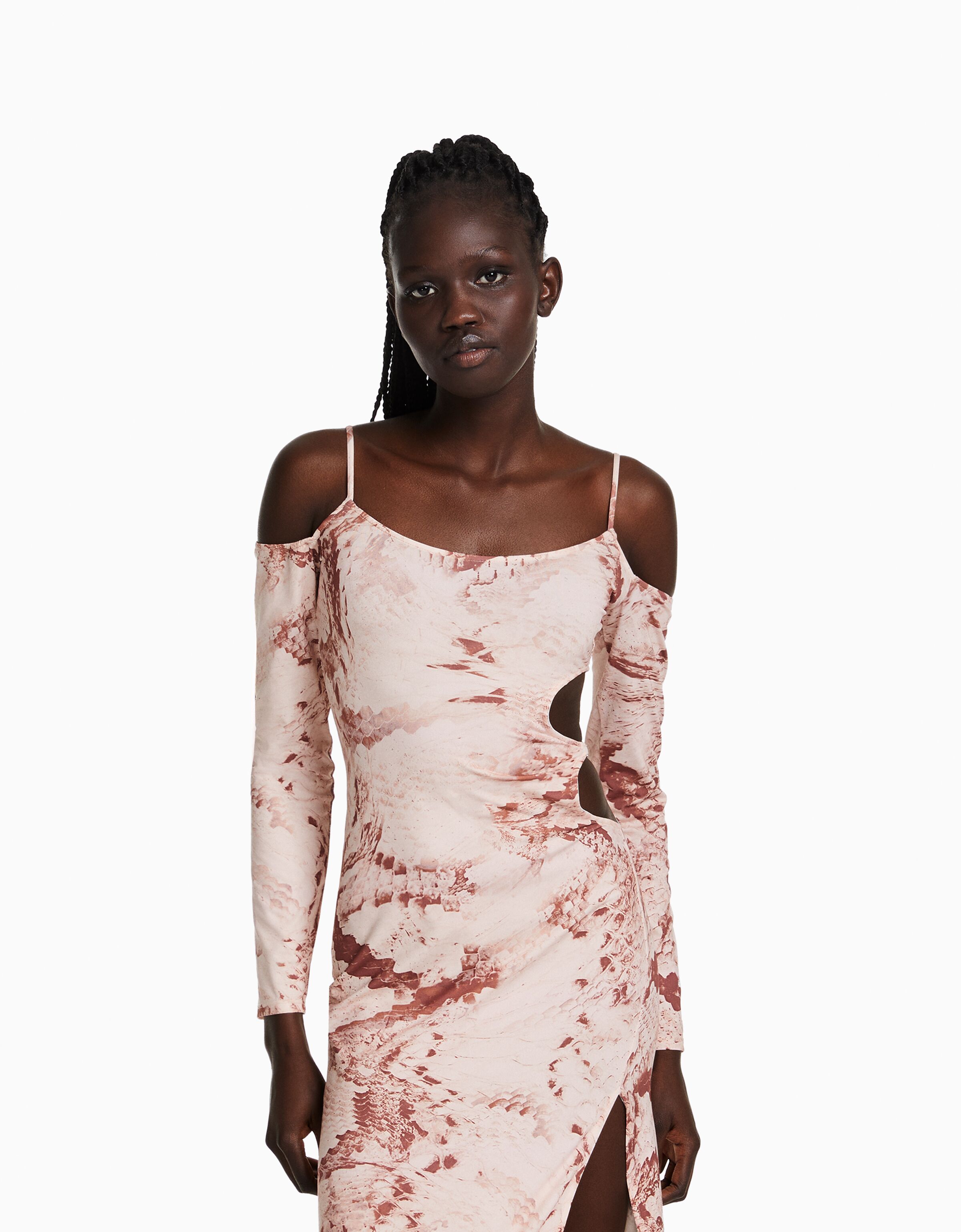 Vestido largo asimétrico print cut out
