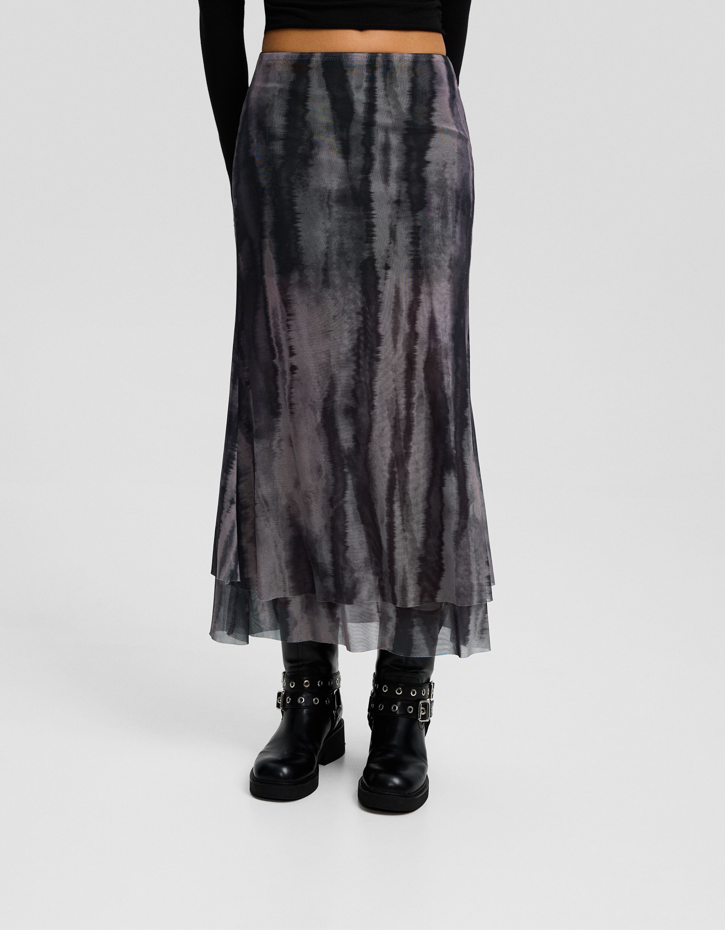 Falda midi tul print