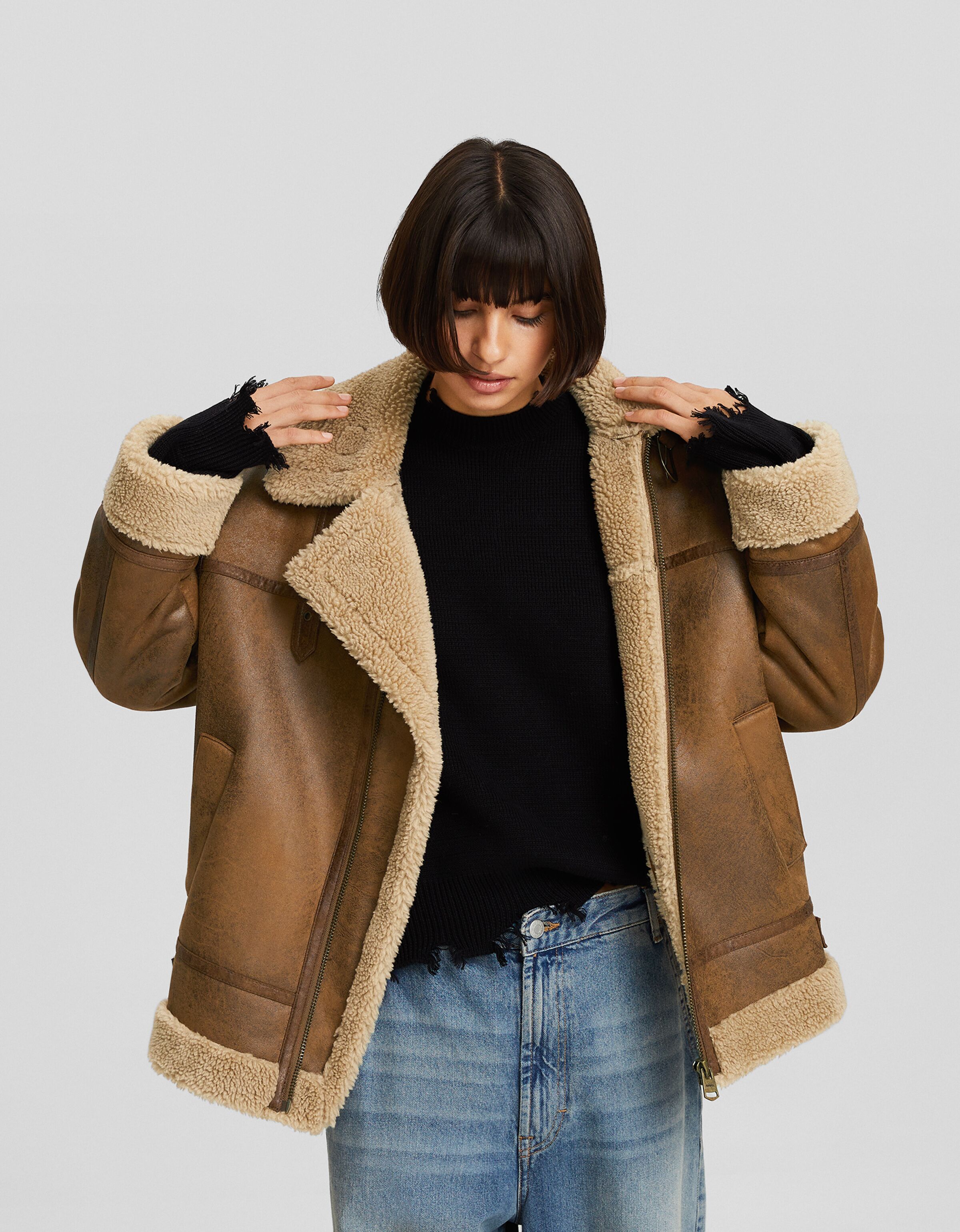 Cazadora biker doble faz efecto suede vintage