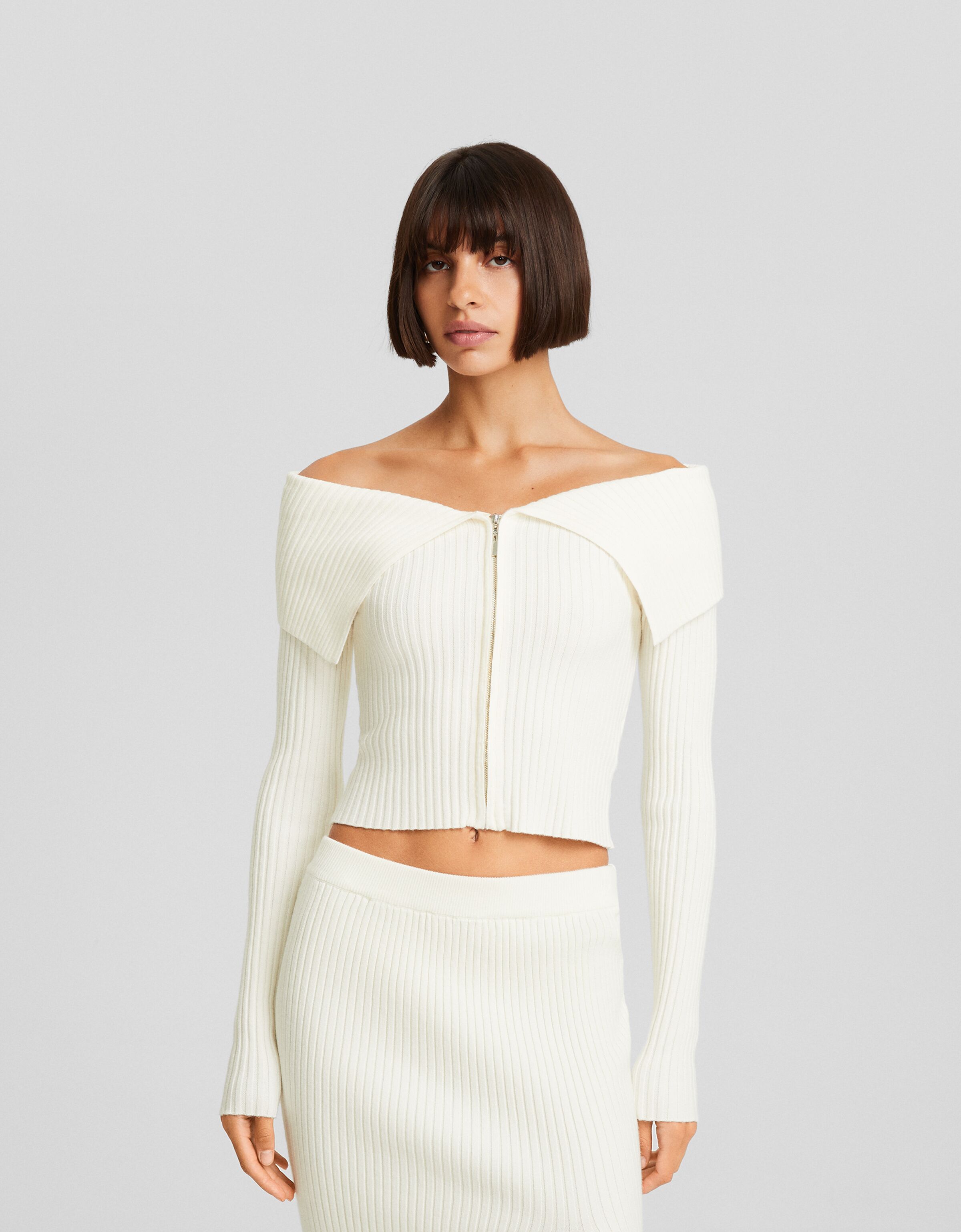 Cárdigan cremallera cuello bardot