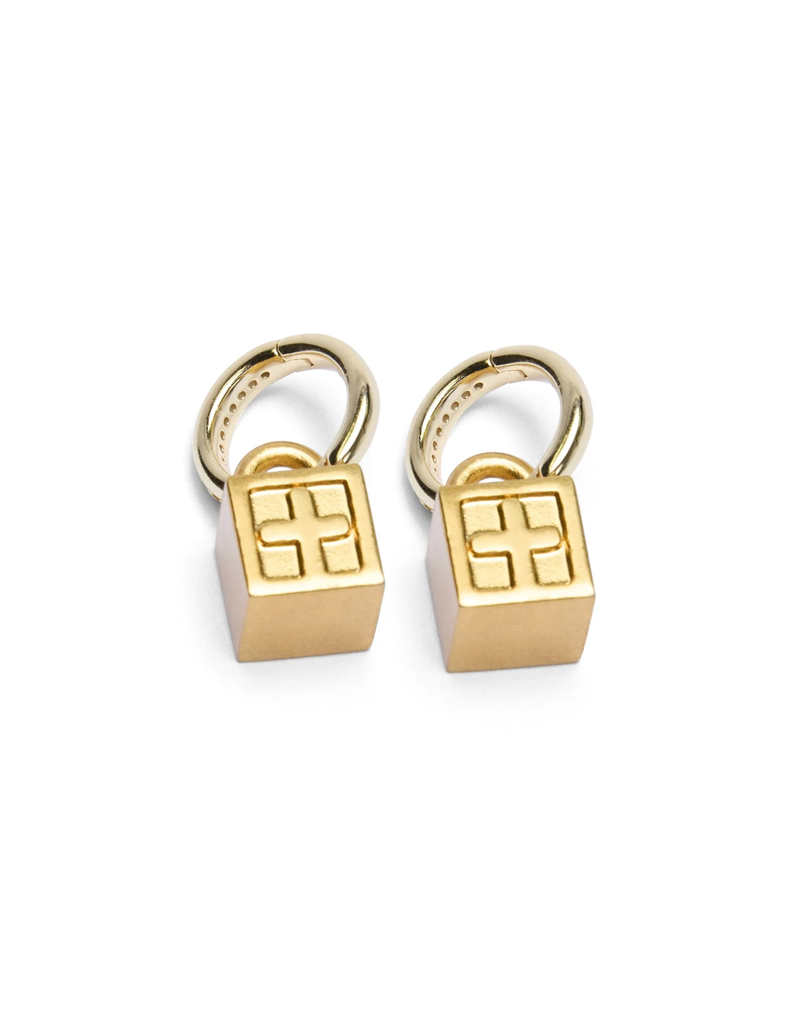 KRYSTAL BOX CROSS HUGGIE EARINGS GOLD