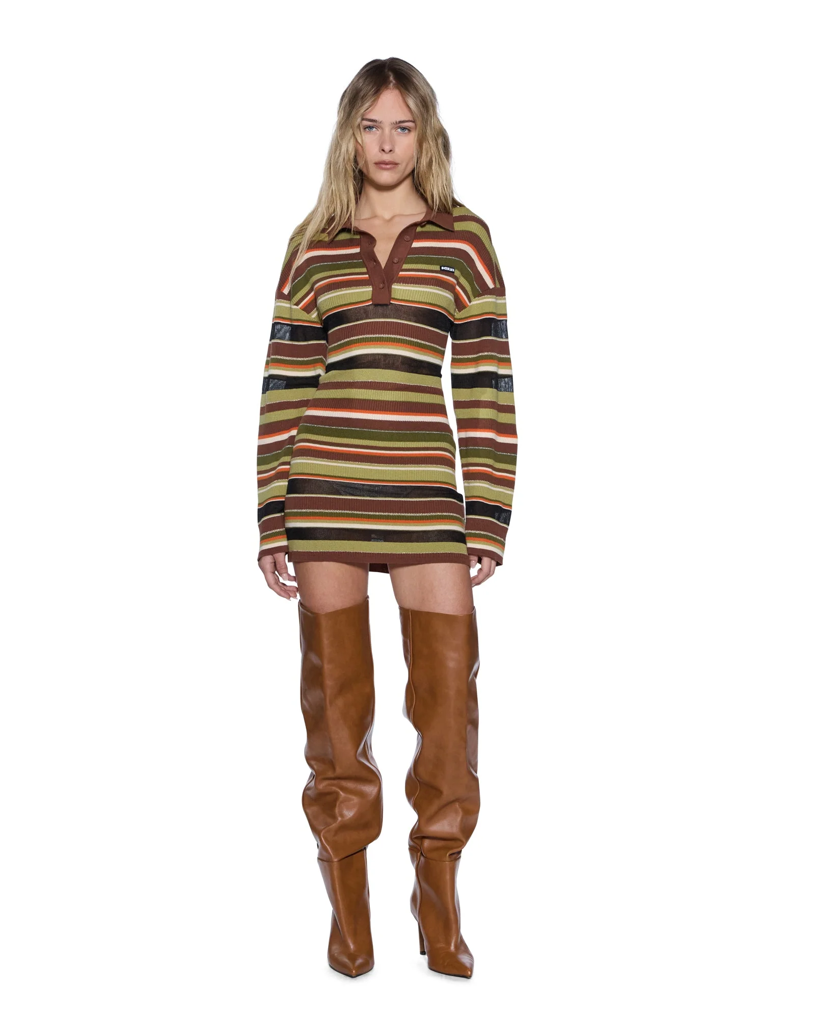 TAMRIN KNITTED LS POLO DRESS MULTI